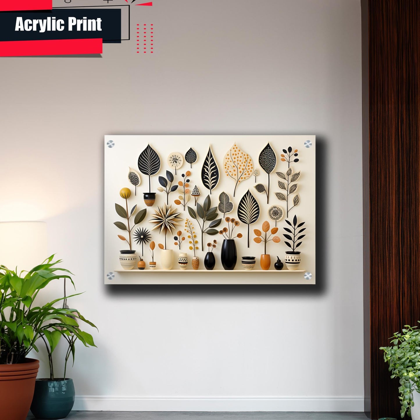 Scandinavian Folk Art, Black and Beige Abstract Botanical Wall Art for Scandinavian Home Decor, poster Prints, Home Decor