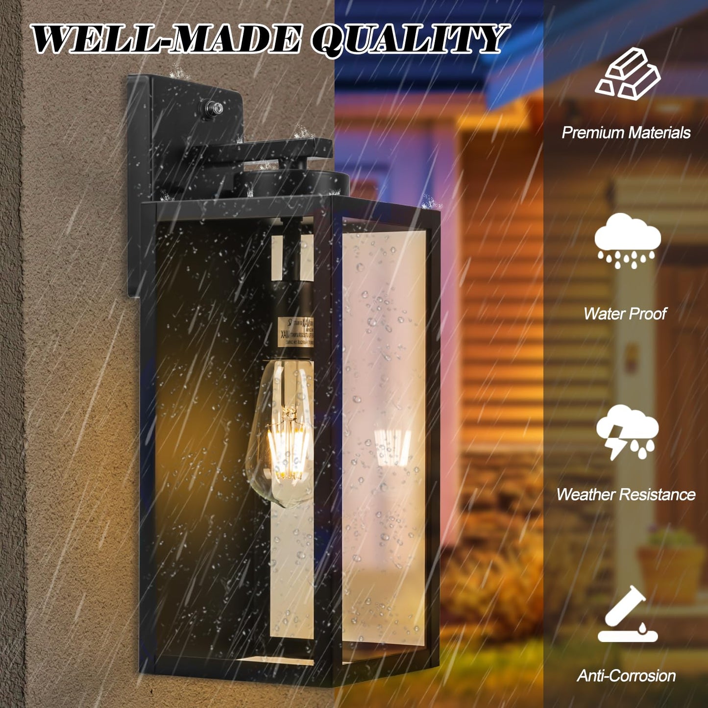 16-inch Dusk to Dawn Outdoor Wall Light Fixture, Large Black Exterior Wall Lantern Waterproof, Farmhouse Porch Sconce Lighting, Modern Wall-Mounted Outside Lights for House Garage, Patio Lamp, 2 Packs