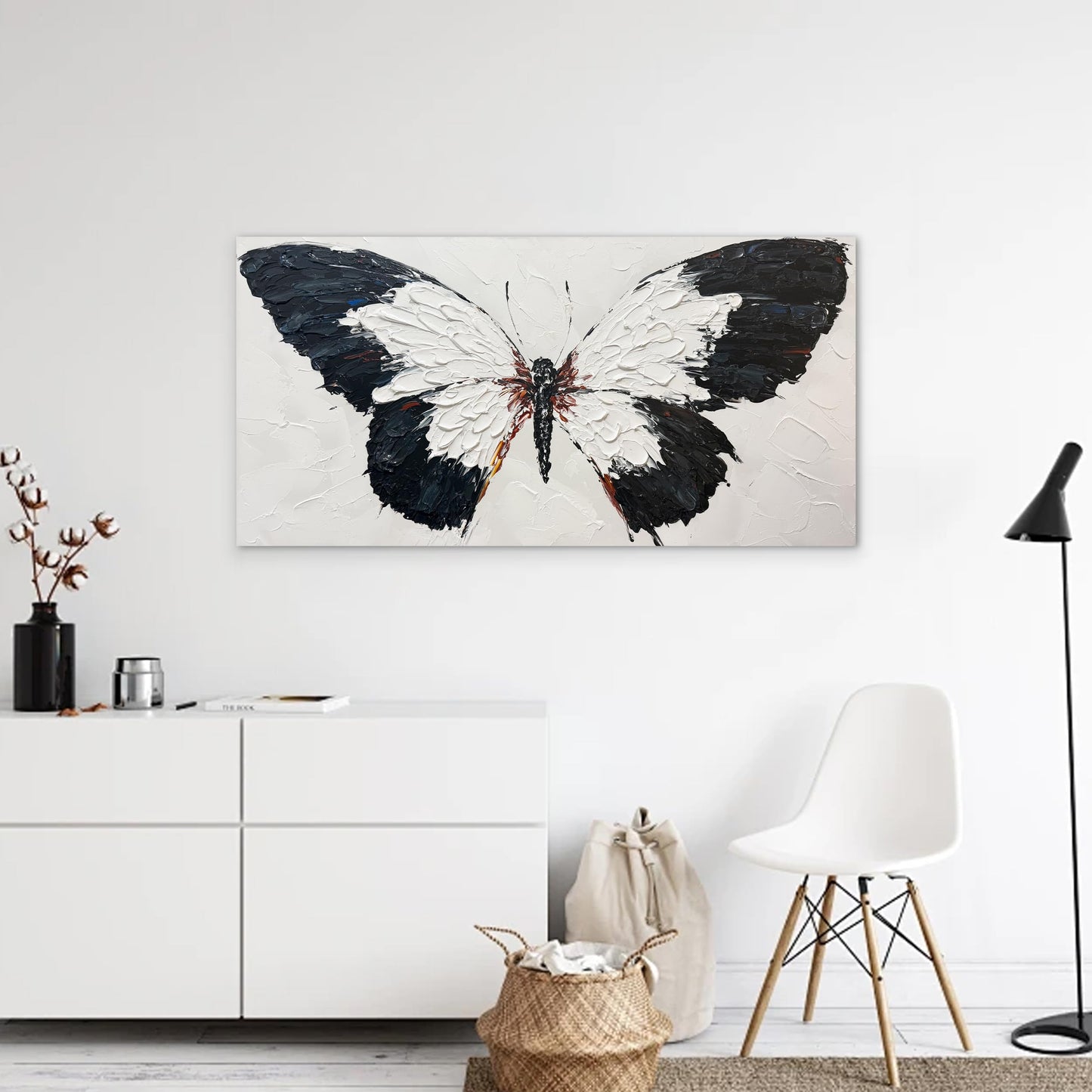 Tarfupth Black and White Butterfly Wall Art for Living Room Hand Painted Butterfly Oil Painting Texture Pictures Large Artwork for Bedroom Office Kitchen Room Aesthetic Decoration 20"x40"