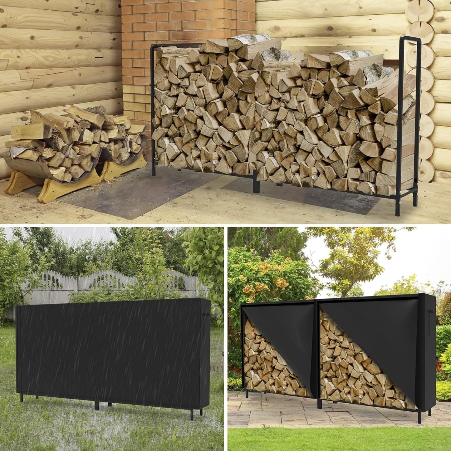 WALMANN 6 ft Firewood Rack with Cover, Heavy Duty Log Rack With Weather Resistant 600D Oxford Fabric Cover, Indoor/Outdoor Wood Holder for Firewood