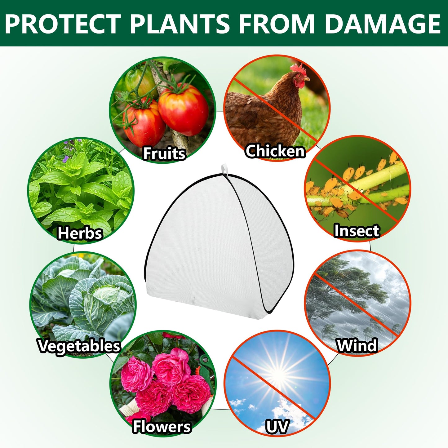 DECOHS 2 Pcs White Pop Up Plant Shade Cover Tent, 22 x 22 x 22 Inch Garden Sunshade Cloth Sun Protection Tent, Sunblock Plant Cover Net with Stakes for Outdoor Plants Flower Potted