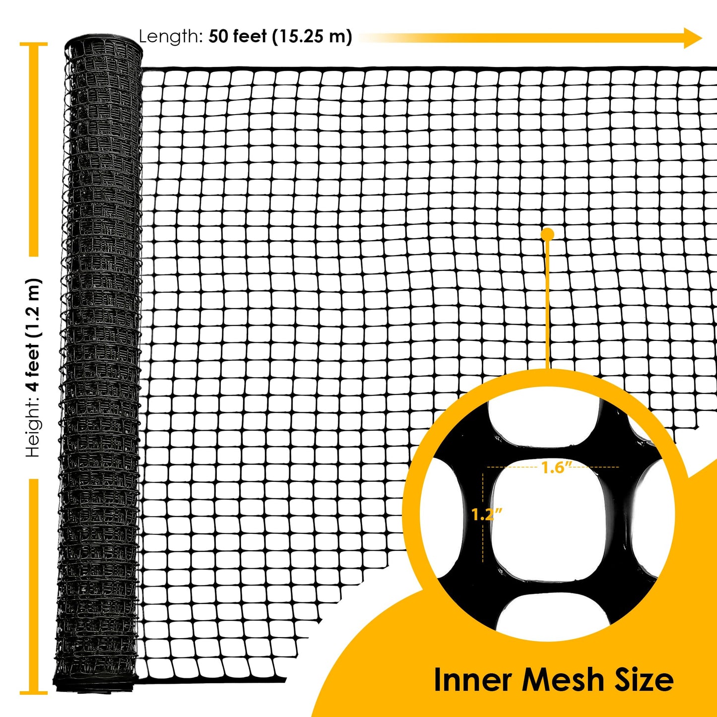 Houseables Plastic Fence, Plastic Mesh Fence, Mesh Fencing, Deer Netting, Cat Netting, Temporary, Balcony, Pets, Garden, Chicken, Poultry, Dogs, Construction, Yard, Protection, Black, 4 x 50 Feet Roll