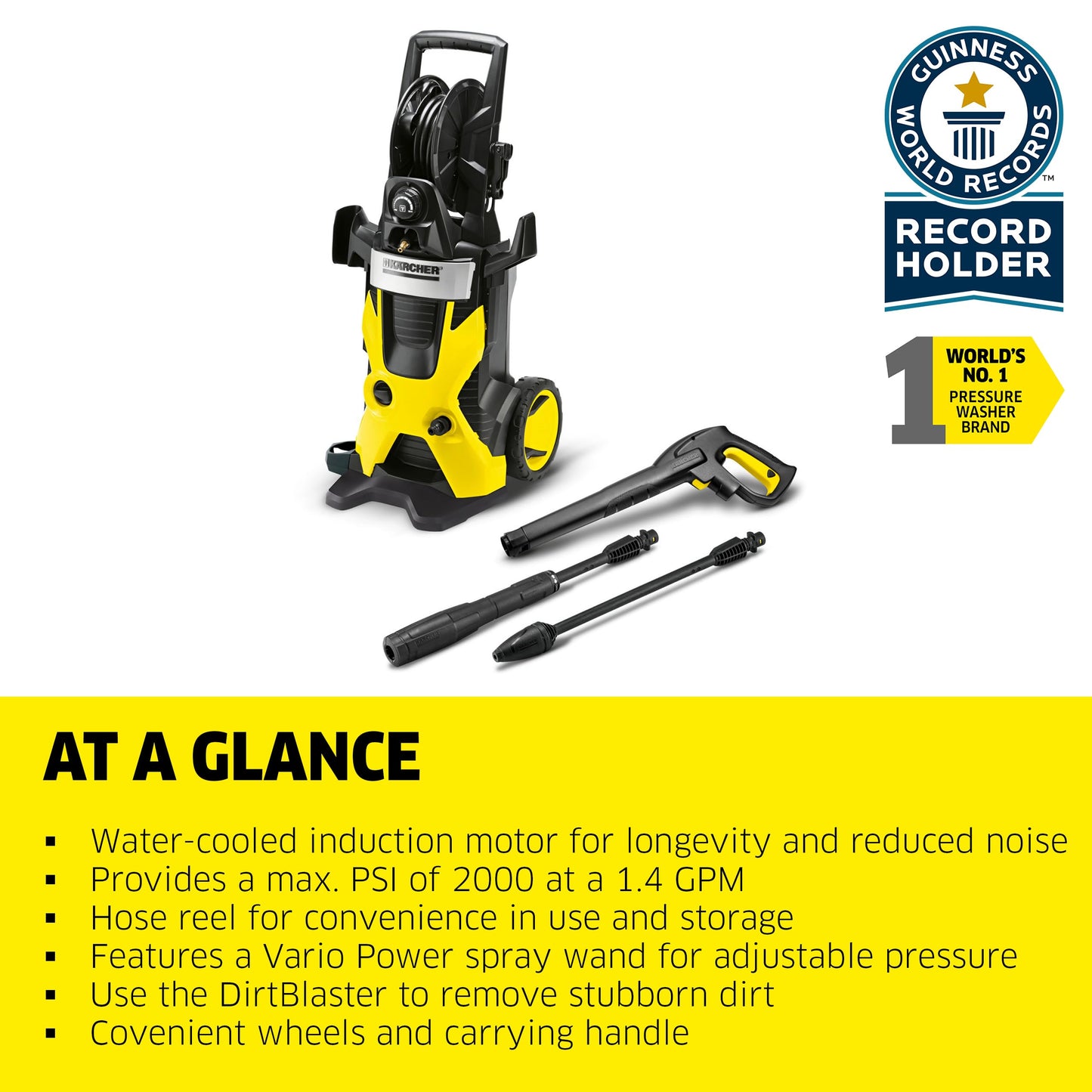 Kärcher K5 Premium, 1.4 GPM Pressure Washer with Hose Reel, Vario Power & Dirtblaster Wands - 2000 PSI