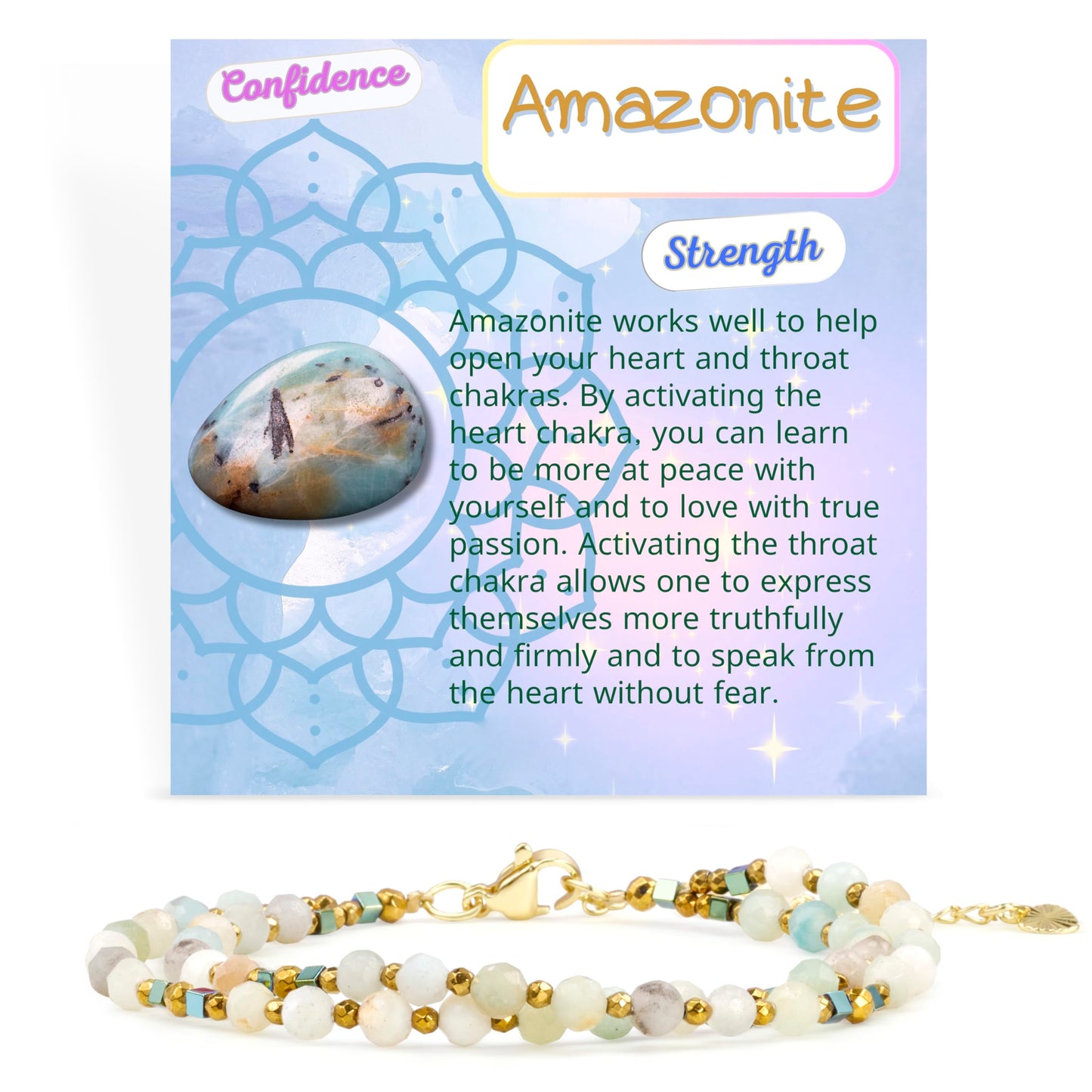 Farfume Amazonite - Confidence - Crystal Beaded Bracelets, Chakra 4mm Natural Stone Beads Bracelets, Gemstone Spiritual Jewelry Gifts for Mother's Day