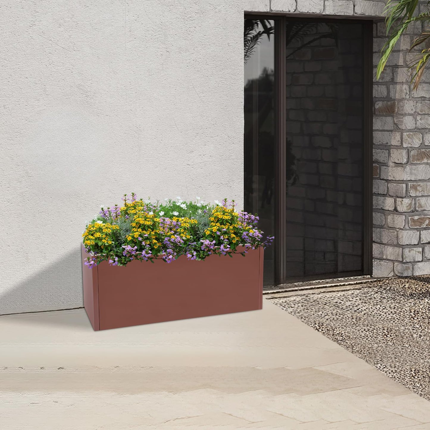 Ginelm 38”L x 15”W x 15”H Metal Long Planter Box for Outdoor Plants Large Rectangular Planter Boxs Spliced Flower Pot for Flowers Garden