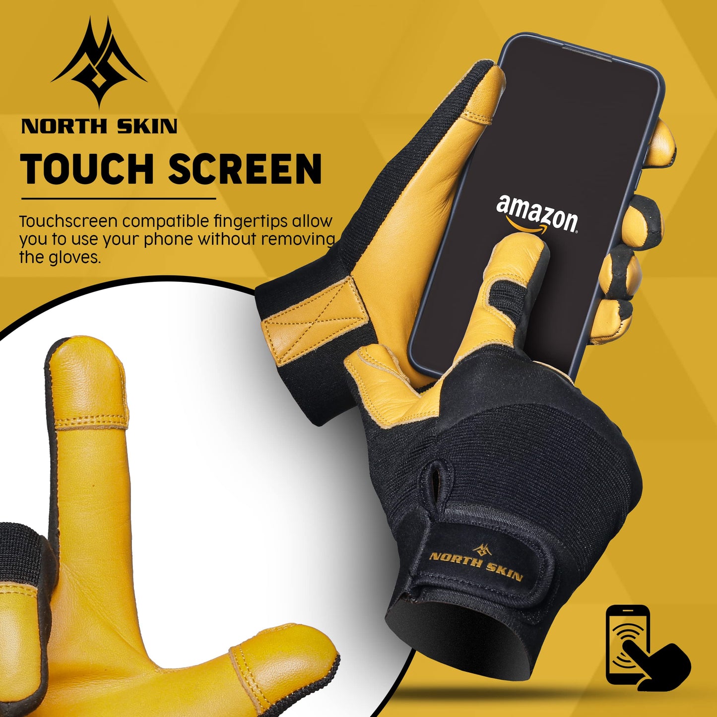 NORTH SKIN Gardening Thorn-Proof Working Gloves with Touch Screen Support, Thick Leather, Heavy-Duty Safety Gloves for Garden (Yellow, M)