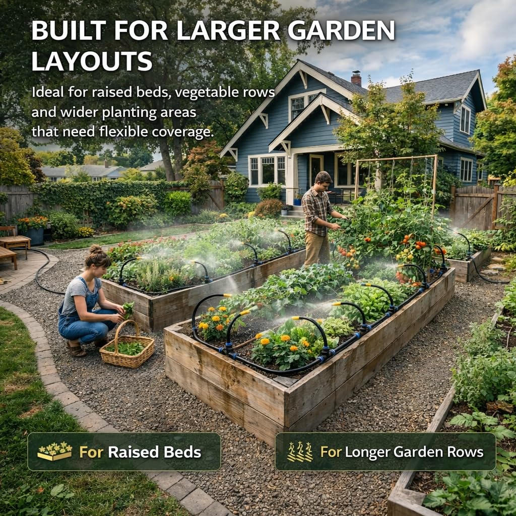 Automatic Garden Irrigation System 200ft, Upgraded Drip & Spray Watering Kit with 36 Adjustable Copper Nozzles for Raised Beds, Outdoor Garden, Lawn, Potted Plants & Greenhouse (200ft)