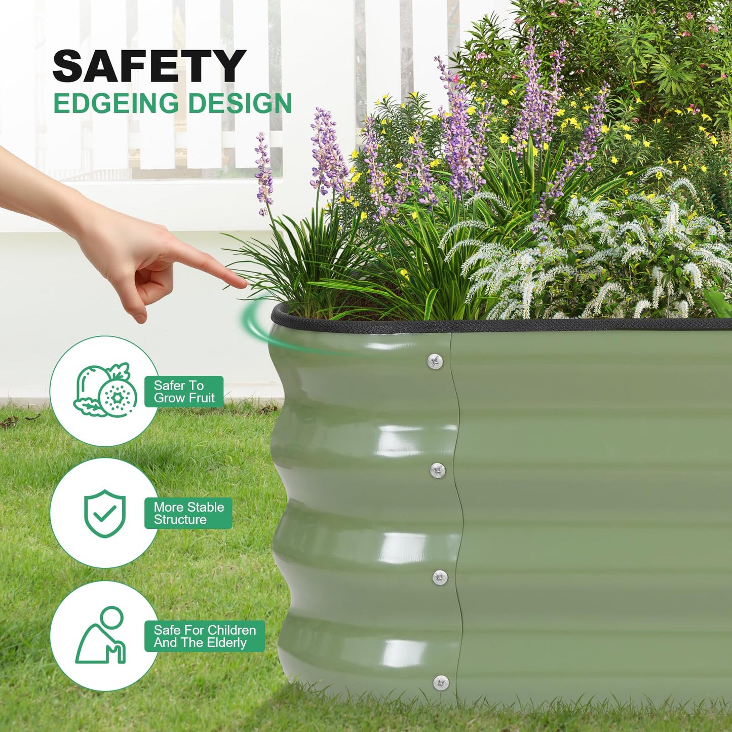 1MORE Raised Garden Bed -5X3X1 Galvanized Planter Box for Outdoor Gardening,4 in 1 Modular Raised Bed Kit with Protective Tape, Gloves for Herb，Ideal for Vegetables and Plants.Green-2Pack