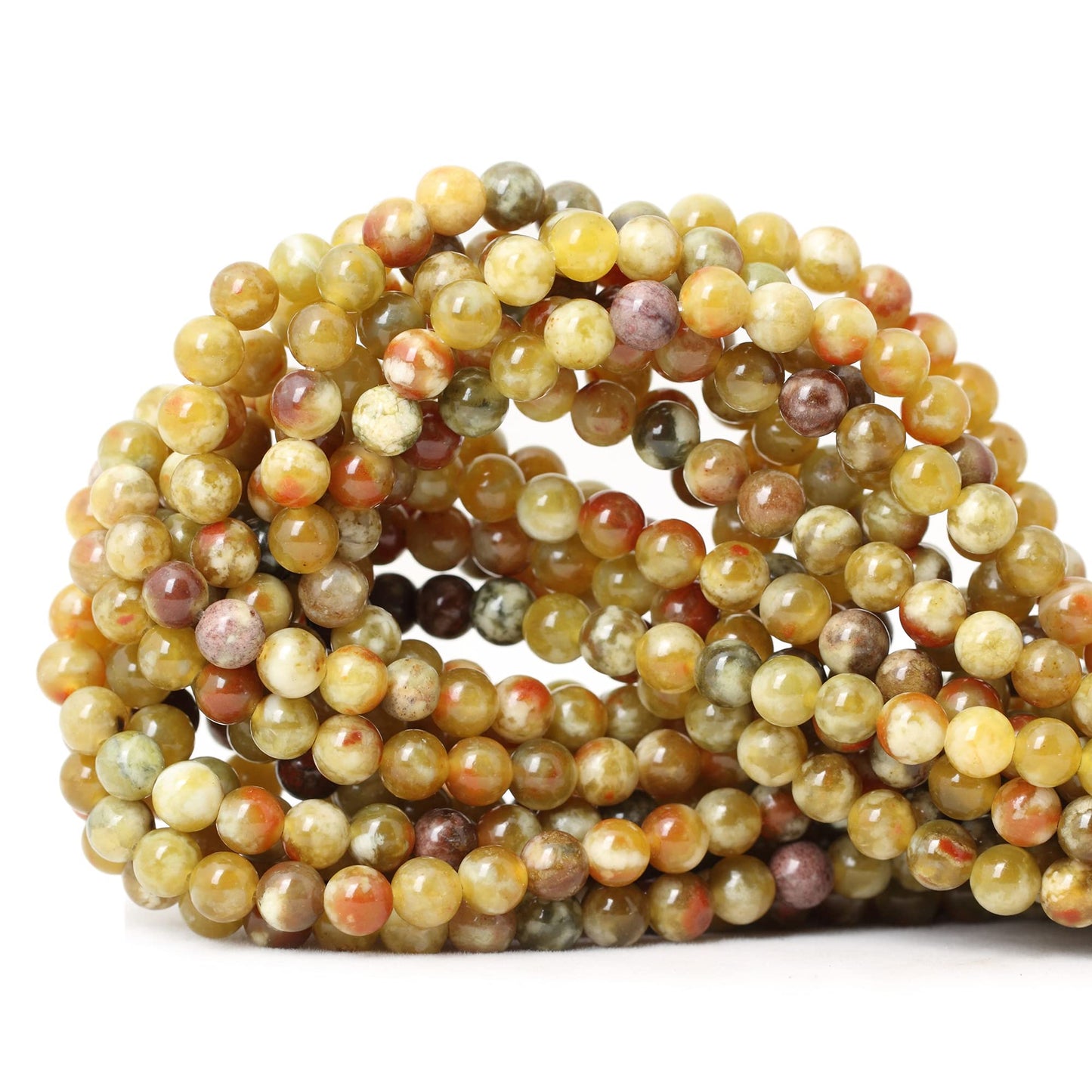 CHEAVIAN 60PCS 6mm Natural Yellowish Green Serpentine Jade Round Loose Stone Beads for Jewelry Making 1 Strand 15"