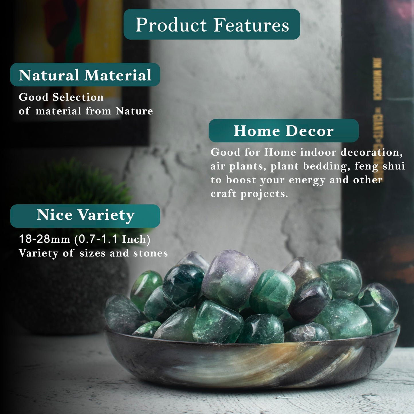 Crocon 1LB Multi Fluorite Tumbled Stones and Crystals Bulk 2000+ Carats Natural Crystal Kit for Reiki Healing Crystal Polished, Tumble Stones, Chakra Balancing, Reiki Gift, Home Decor Size : 20mm