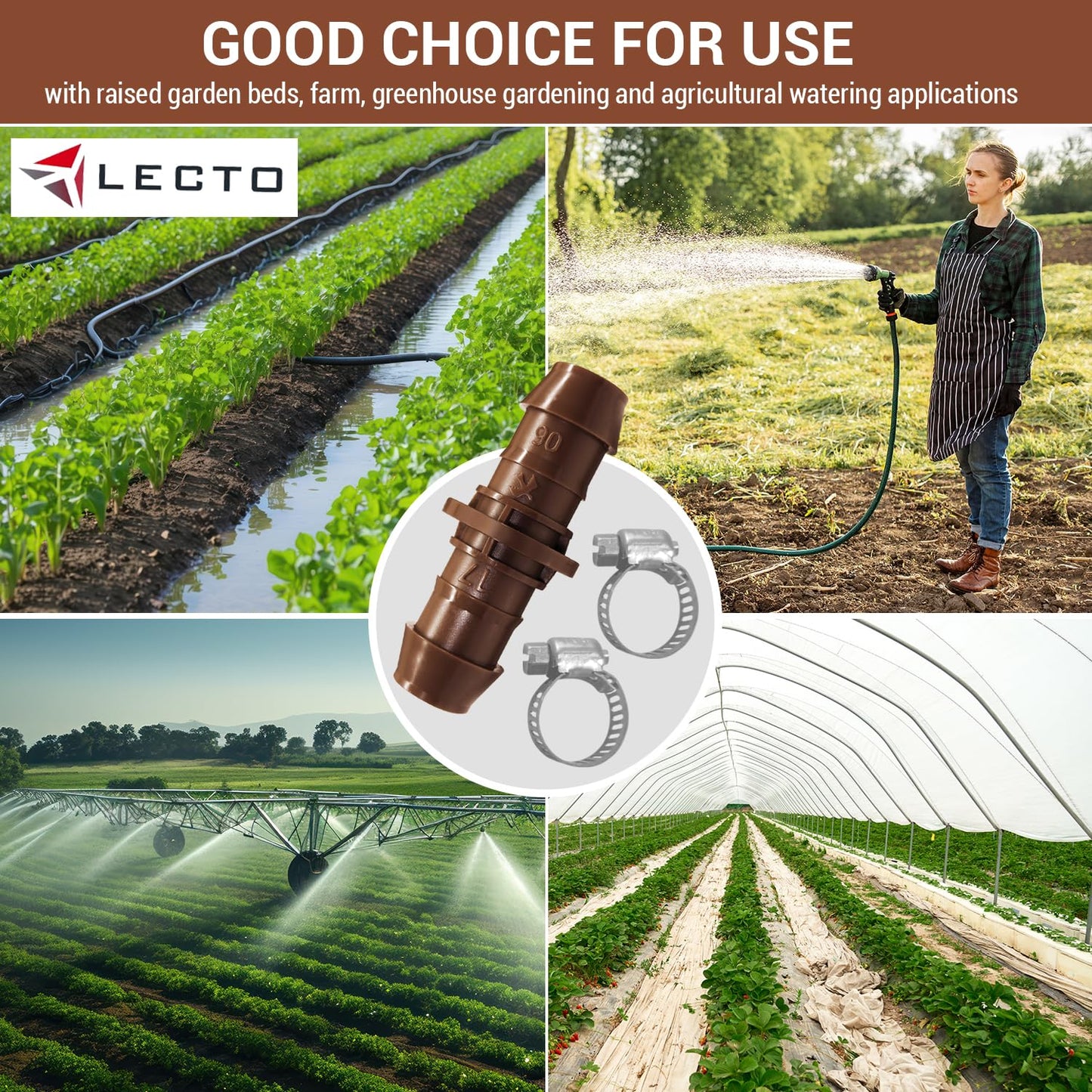 LECTO Universal 5/8", 1/2", .700" Drip Line Repair & Extension Kit – 3 Pack Plastic Couplers with 6 Stainless Steel Hose Clamps