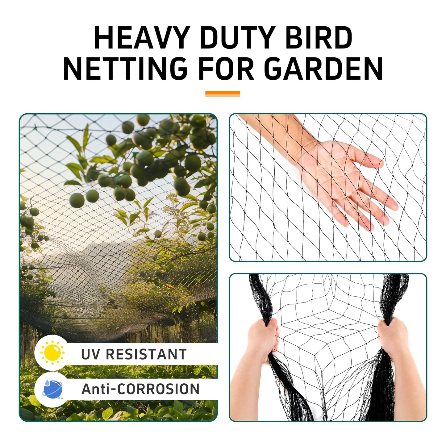 EMEKIAN Garden Netting, 25' x 50' Heavy Duty Bird Netting Deer Fence Net, 1" Mesh Poultry Netting for Chicken Coop, Run & Garden, Protect Fruit Trees, Vegetables from Birds, Deer, Squirrels