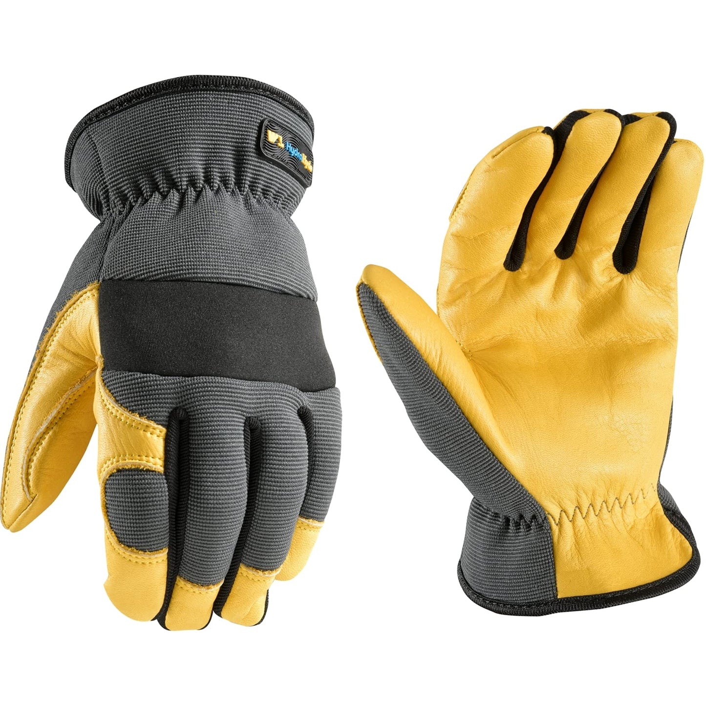 Wells Lamont Men's Slip-On HydraHyde Work Gloves – Water-Resistant Leather for Gardening, Landscaping – Reinforced Fingertips, Breathable Spandex – Durable, Comfortable, Flexible – Gray - XL