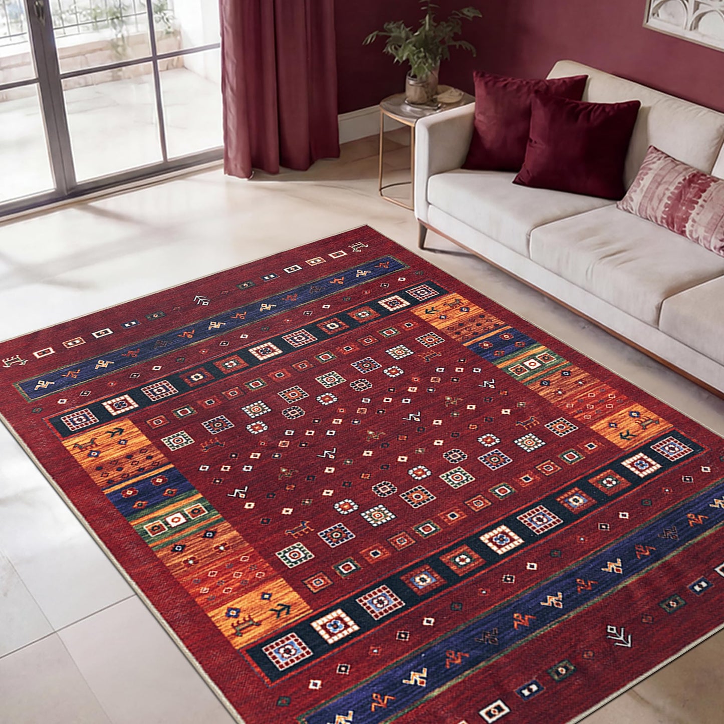 Keen Home Design 5x7 Rug - Machine Washable Area Rug with Non-Slip Backing, Ideal for Living Room, Dining Room, Bedroom - Vintage, Easy Clean, Durable, Low Pile Rug - (5' x 7')