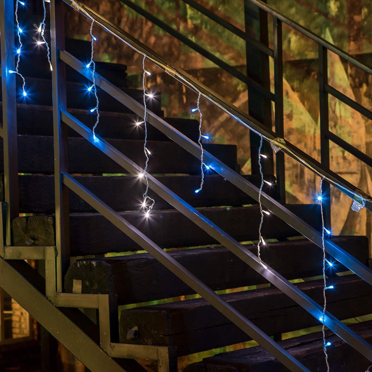 YOLIGHT Icicle Christmas Lights 13ft 96 LED Icicle String Lights 8 Modes Twinkle Curtain Fairy Lights, Indoor Room Patio Garden Bedroom Wedding Party Halloween Christmas Decoration (White+Blue)