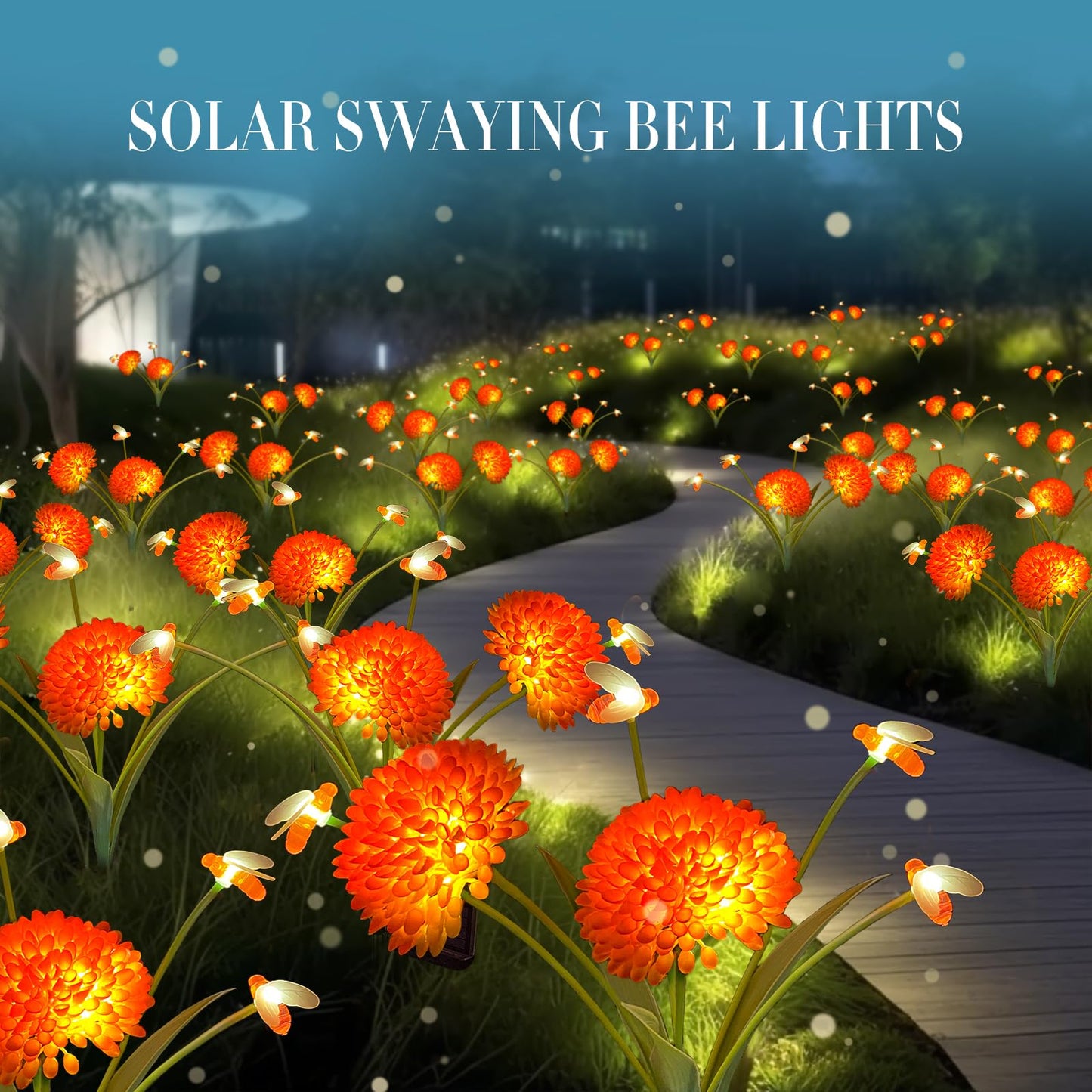 Solar Garden Lights, 4 Pack Solar Swaying Bee Lights with Flowers, Waterproof Firefly Light Outdoor for Garden Patio Yard Pathway Fall Decoration Gifts for Women Mother's Day