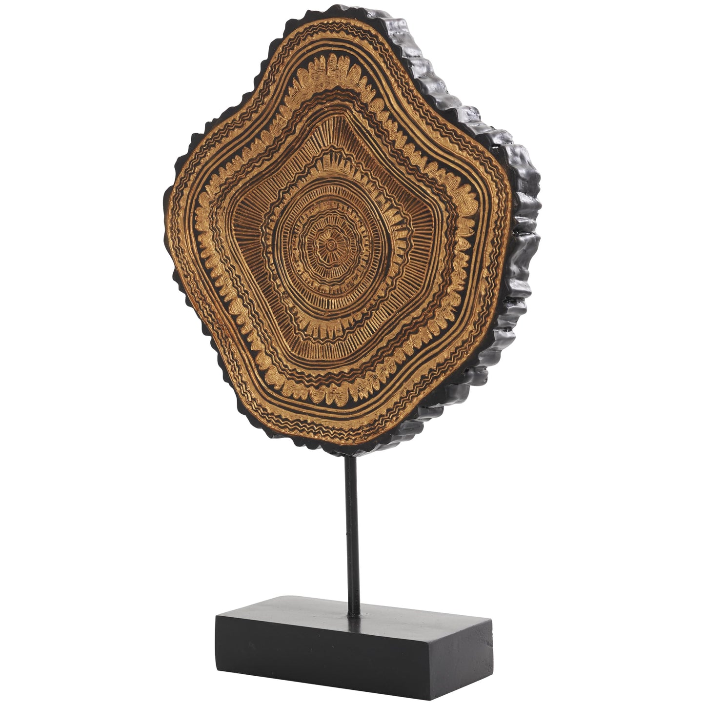 Deco 79 Resin Tribal Decorative Sculpture Abstract Carved Home Decor Statue with Black Stand and Wavy Edge, Accent Figurine 11" x 3" x 17", Brown