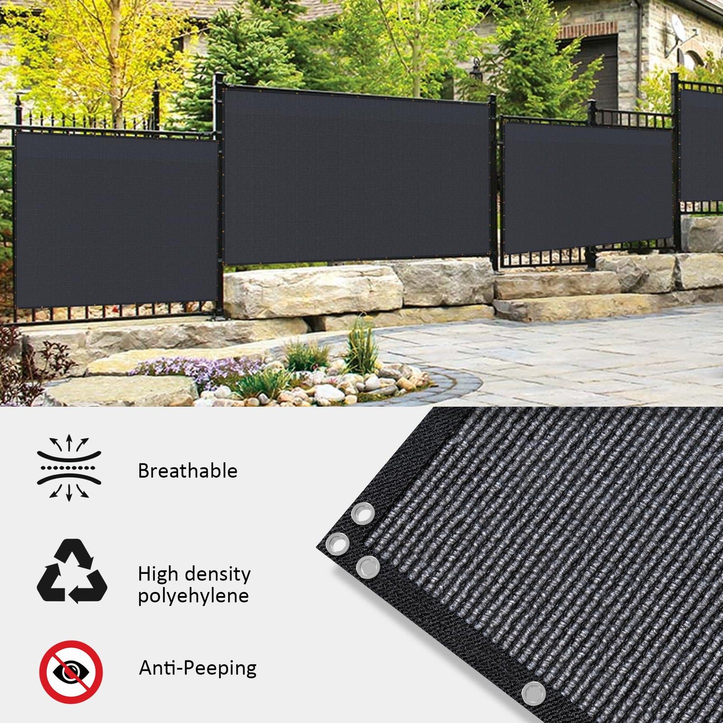 6' x 50' Black Privacy Screen Fence Heavy Duty Fencing Mesh Shade Net Cover for Outdoor Panel Garden Backyard Porch Patio Balcony LSYY
