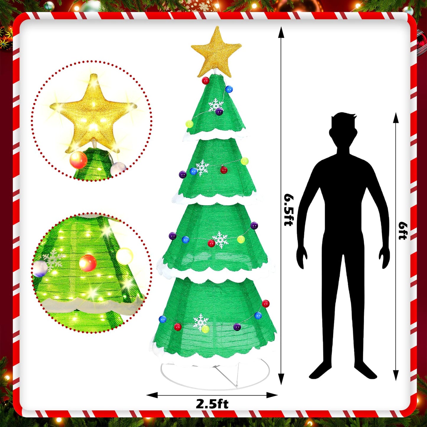 Tujoe 6.5ft Christmas Tree Pop up Indoor Outdoor, 230 LED Lights Holiday Decor with Stakes & Collapsible Holiday Christmas Decoration for Home, Yard, Lawn, Party