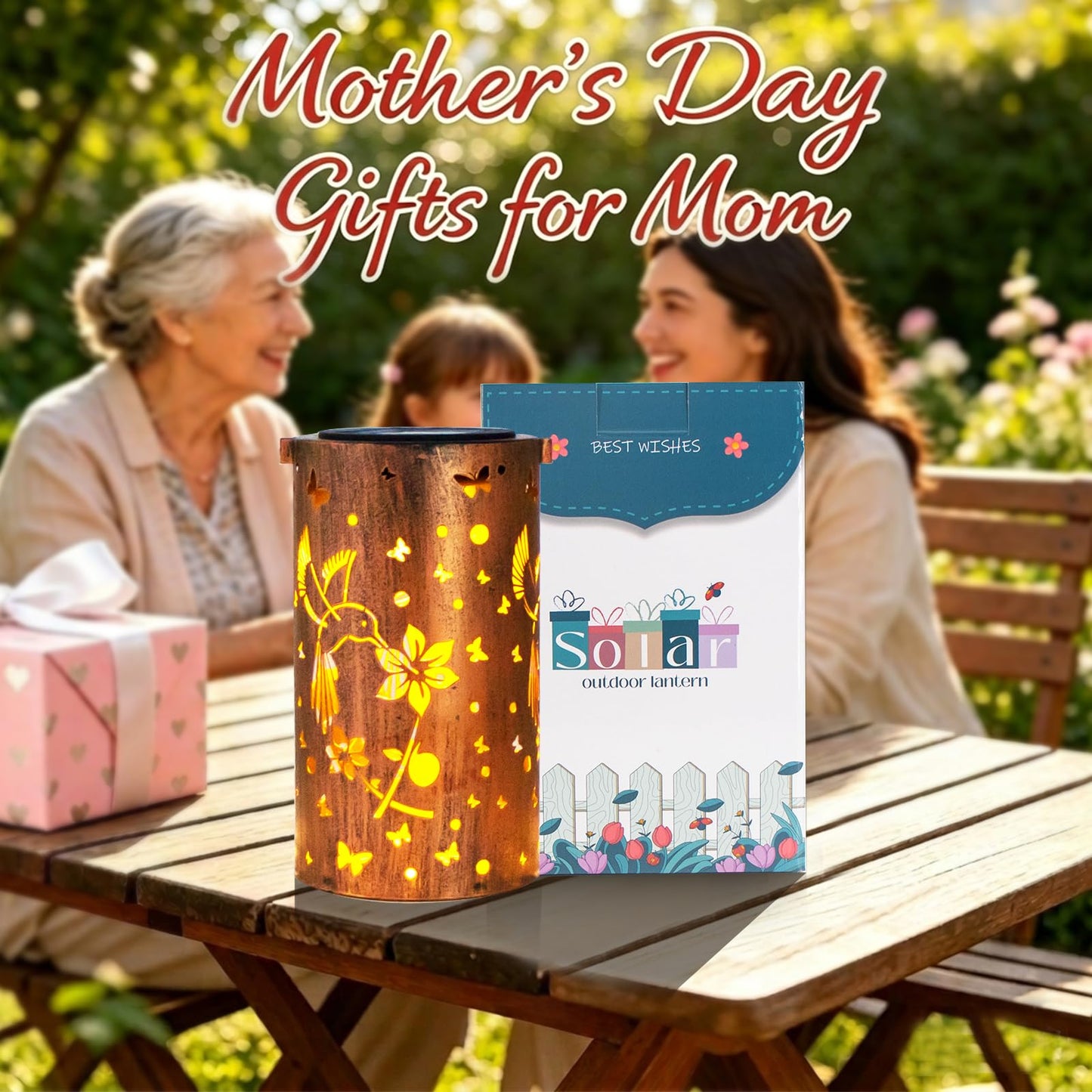 Solar Lanterns Outdoor Waterproof Hummingbirds Birthday Gifts for Women Mom Grandma Garden Decor Metal Hanging LED Decorative Light for Patio Yard Lawn Backyard Front Porch Gardening Gifts