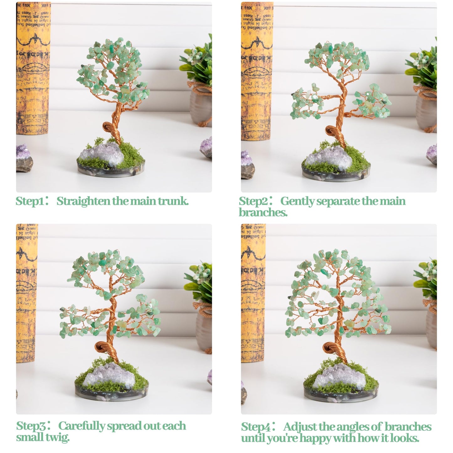 Dreamocean Green Aventurine Crystal Tree Gemstone Tree Crystal Bonsai Money Tree of Life for Positive Energy, Money, Good Luck Chirstmas Birthday Gifts for Sister（Green）
