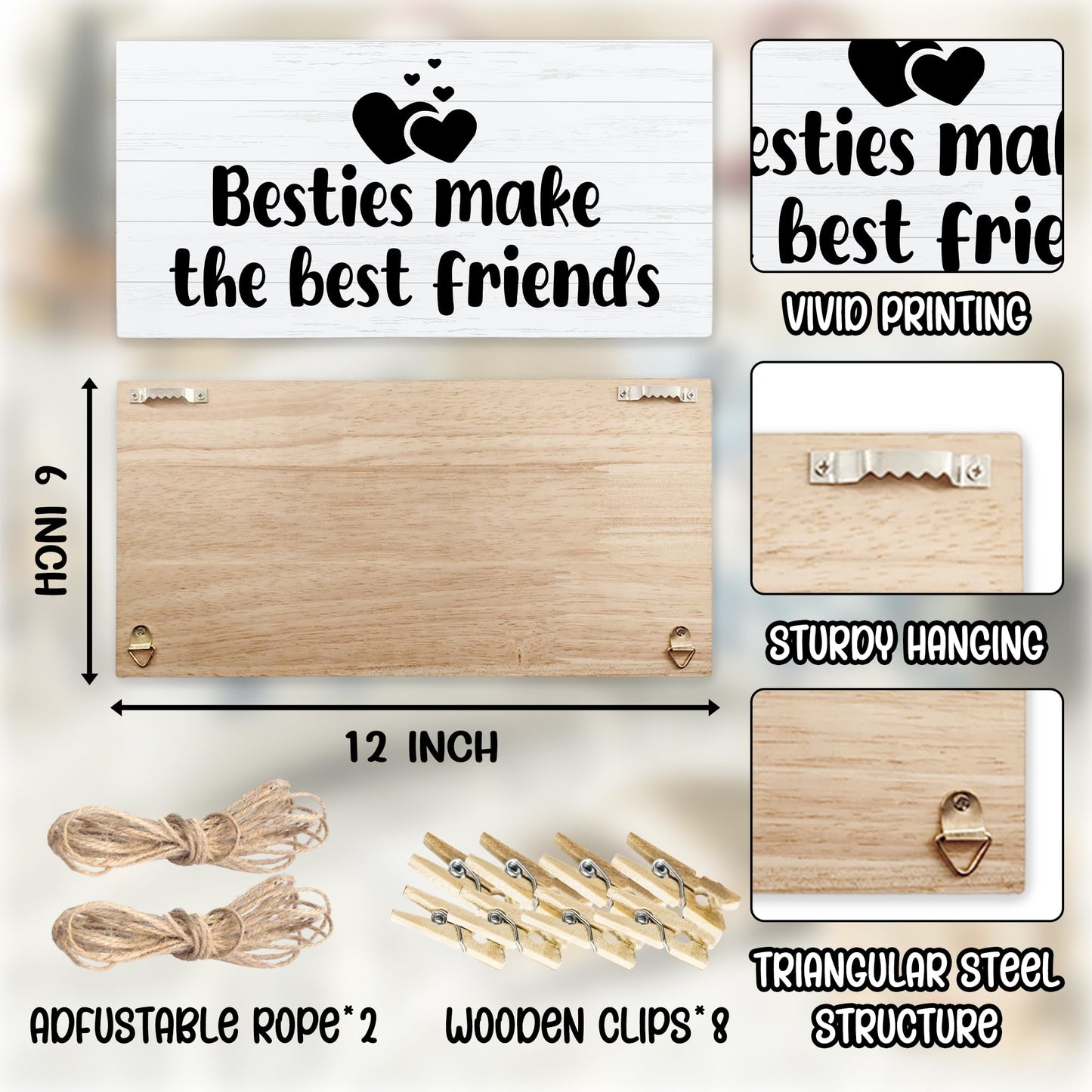Hiuwevt Besties Gifts Picture Frame Photo Hanging Display, Cousin Gifts for Women Sisters Female Men, Besties Make the Best Friends Picture Board Photo Holder for Wall Decor