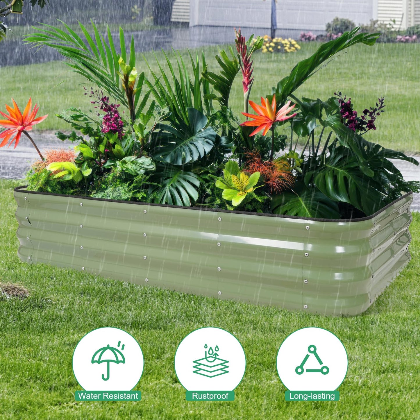 1MORE Raised Garden Bed -5X3X1 Galvanized Planter Box for Outdoor Gardening,4 in 1 Modular Raised Bed Kit with Protective Tape, Gloves for Herb，Ideal for Vegetables and Plants.Green-2Pack