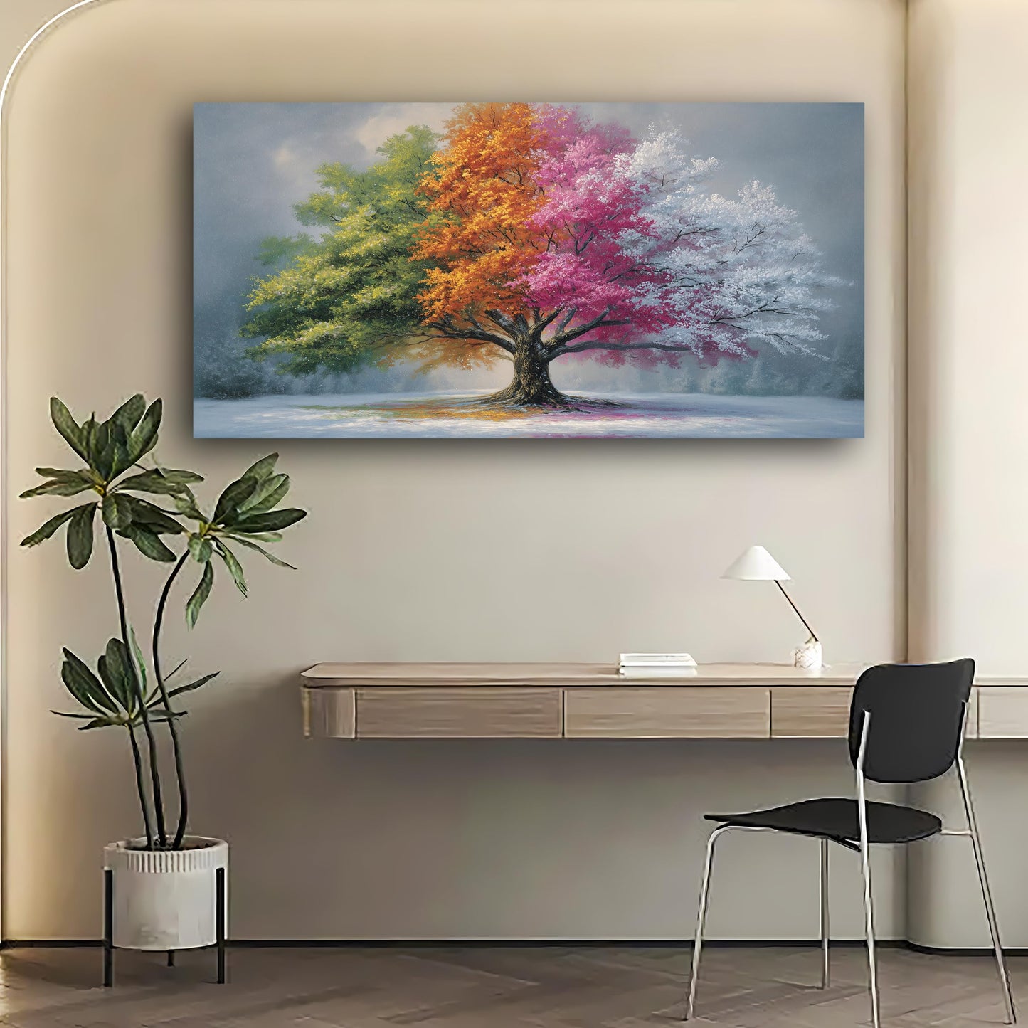 Abstract Four Seasons Tree Picture Print Canvas Wall Art Living Room Dining Room Office Study Bedroom Wall Decor Wall Art Prints Modern Style Artwork Waterproof Ready to Hang - 20x40 Inch