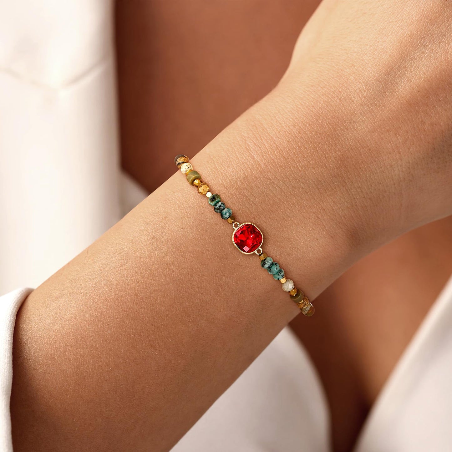 JIAOGE January Birthstone Bracelets for Women - Garnet Bracelet for Girls Gifts for Girls Beaded Bracelets for Women Garnet Jewelry Red Bracelet for Women Red Jewelry January Birthday Gifts for Women