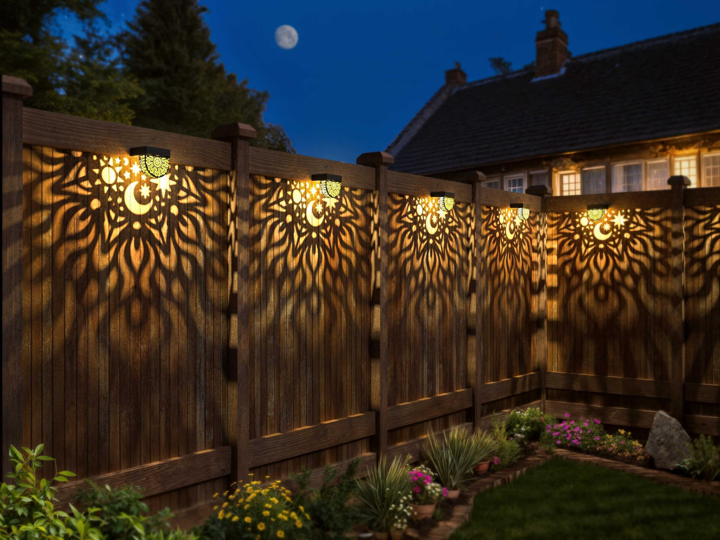 Gardsee Solar Fence Lights 6 Pack Solar Deck Lights Waterproof LED Solar Powered Step Light Wall Lights Outdoor Decorations Warm Yellow Light Decorative Lighting for Garden (Black)