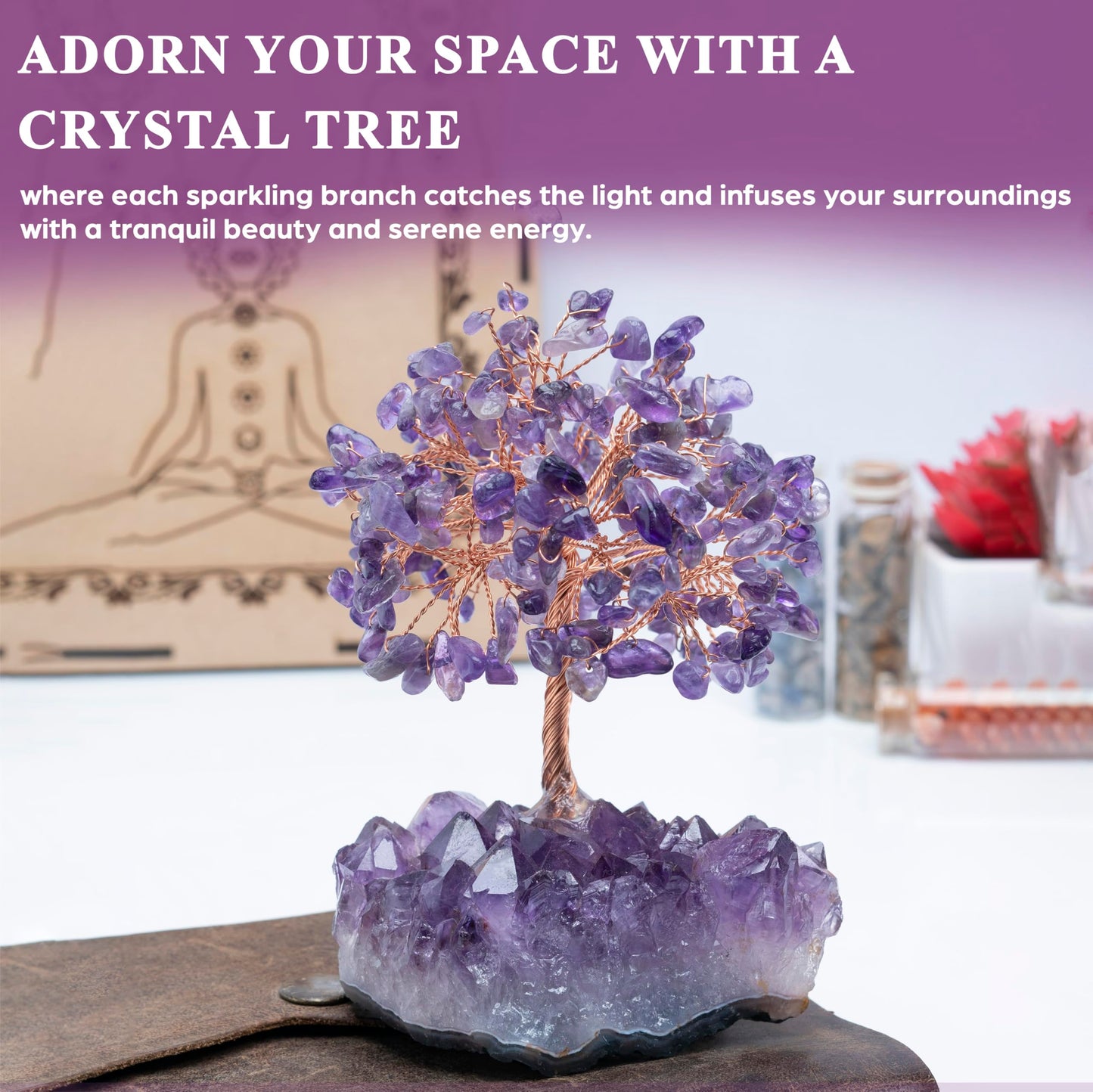 Crocon® Amethyst Crystals Tree of Life Cluster Base, Birthday Gifts for Women, Home & Office Decor Money Tree Healing Crystals Womens Gifts Ideas House Warming Gift Sister Unique Purple Decoration