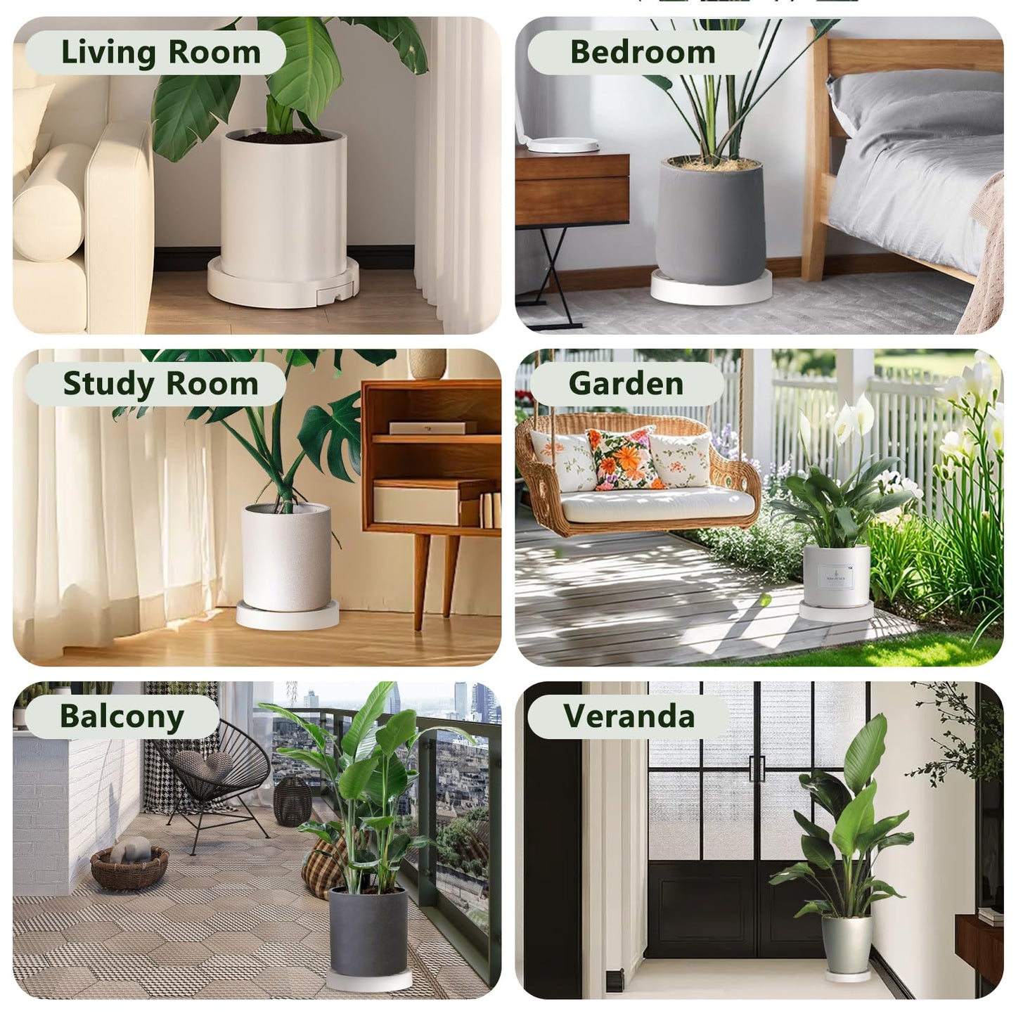 MCleanPin 2 Pack Plant Caddy with Hidden Wheels, 13" Heavy Duty Rolling Plant Stand with Removable Drainage Tray and Silent Casters Round Flower Pot Mover Planter Dolly for Indoor Outdoor White