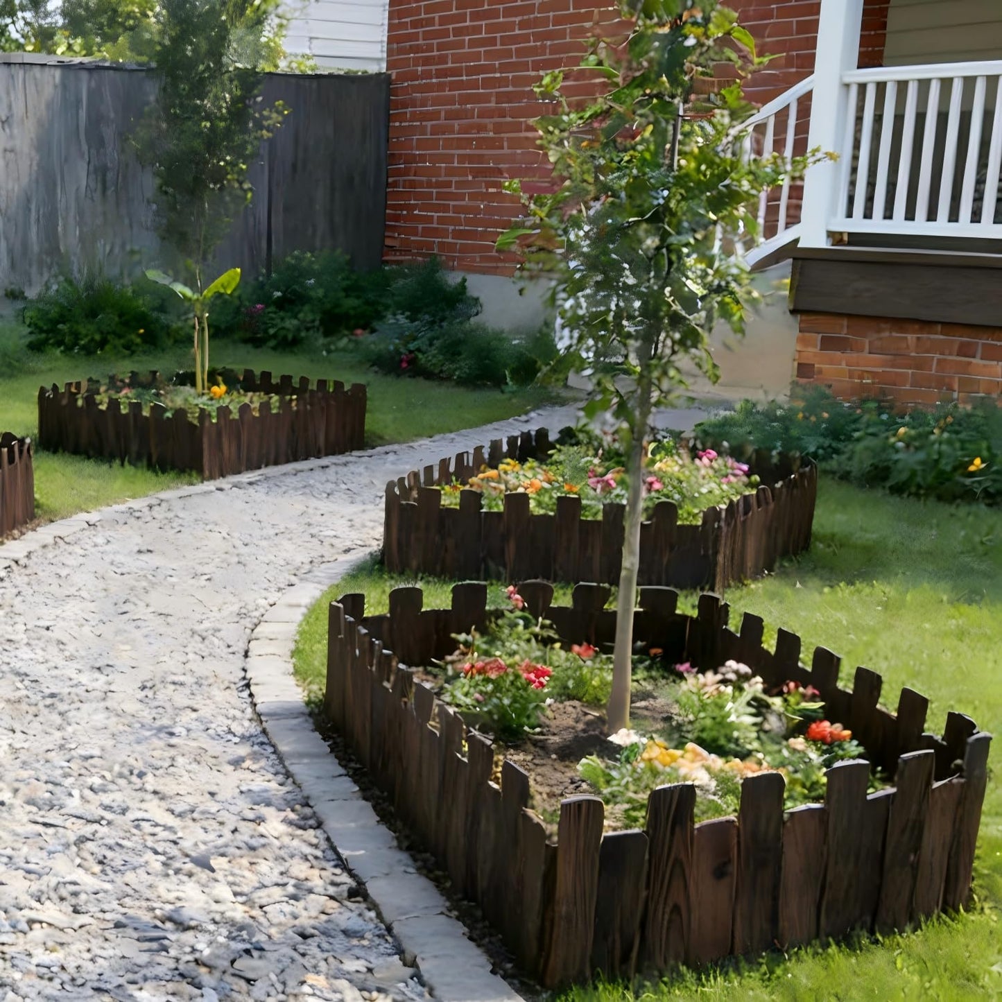 4FT Wooden Garden Edging Border Wood Garden Fence Decorative Landscape Edging Border Outdoor Wood Fence for Yard Tree Flower Bed Edging Borders (1PACK)