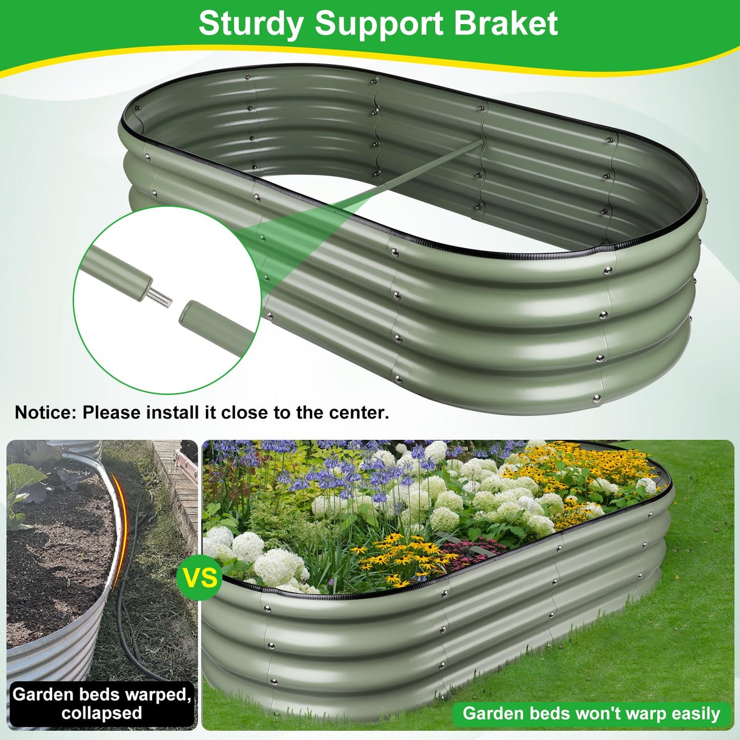 Angooni Olive Green 4x2x0.9ft Raised Garden Bed, Deep Metal Garden Bed, Large Galvanized Raised Garden Beds Outdoor, Raised Planter Box Kit for Vegetables, Flowers, Fruits
