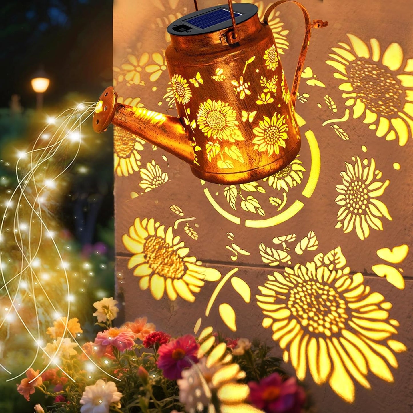 Big Solar Lanterns Outdoor Waterproof, Gift for Mom Grandma Women Wife Daughter Mother's Day, Sunflower Watering Can Light with Shepherd Hook, Hanging Lantern Solar Path Light, Yard Patio Garden Decor