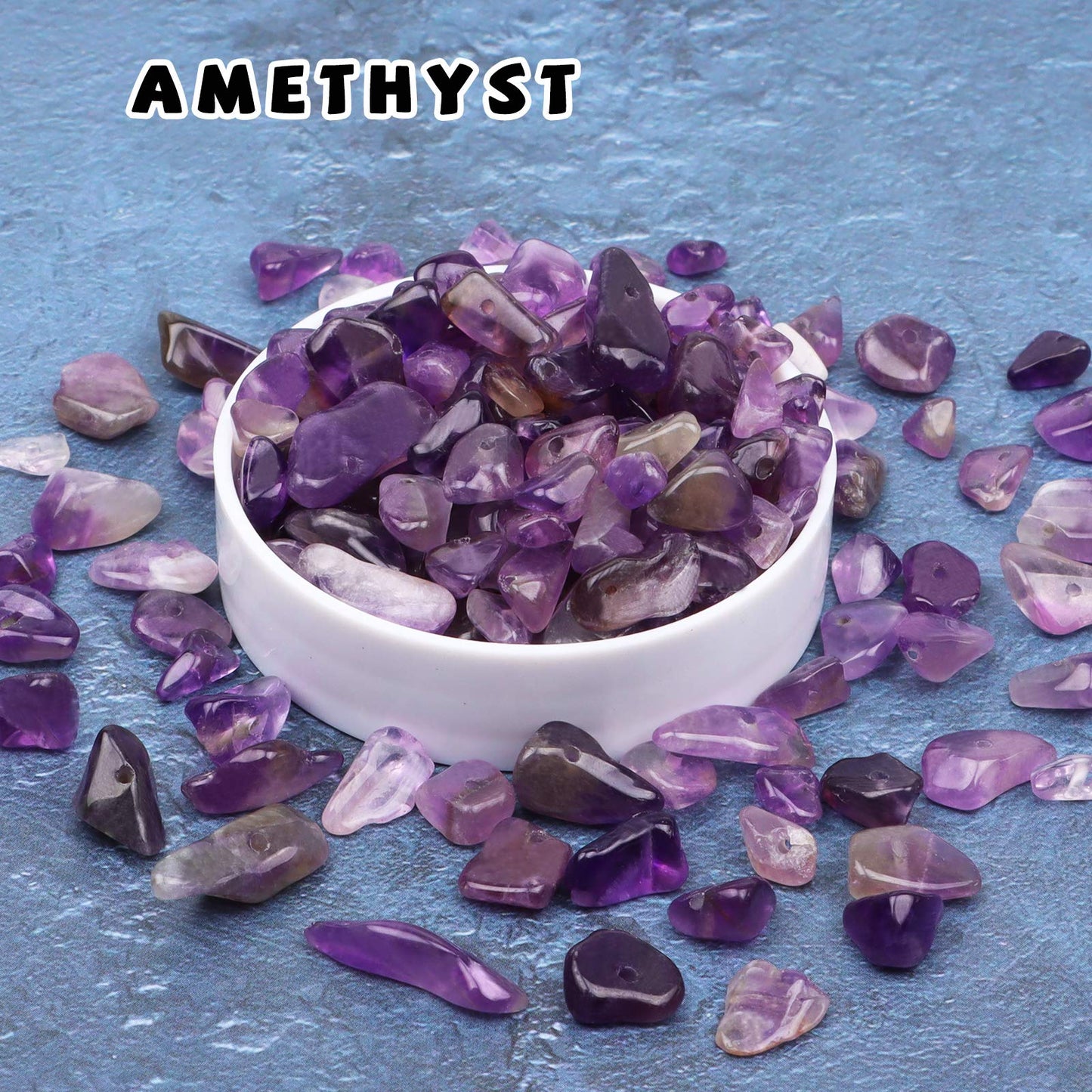 500 pcs Natural Chip Stone Beads, Amethyst 5-8 mm Irregular Gemstones Healing Crystal Loose Rocks Bead Hole Drilled for Jewelry Making Bracelet
