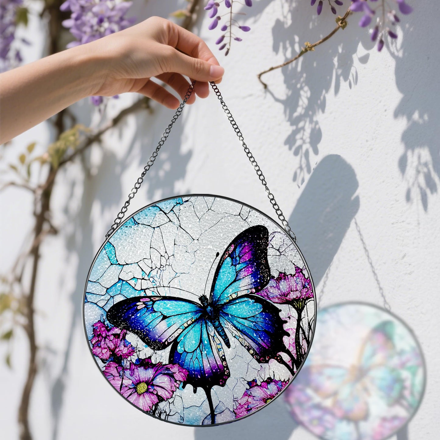 8 Inch Stained Glass Suncatcher Ornament, DOUHASU Butterfly Sun Catchers Indoor Window, Stained Glass Window Hanging, Home Decor, Butterfly Lovers Gifts for Her, Women, Mom, Grandma, Friend