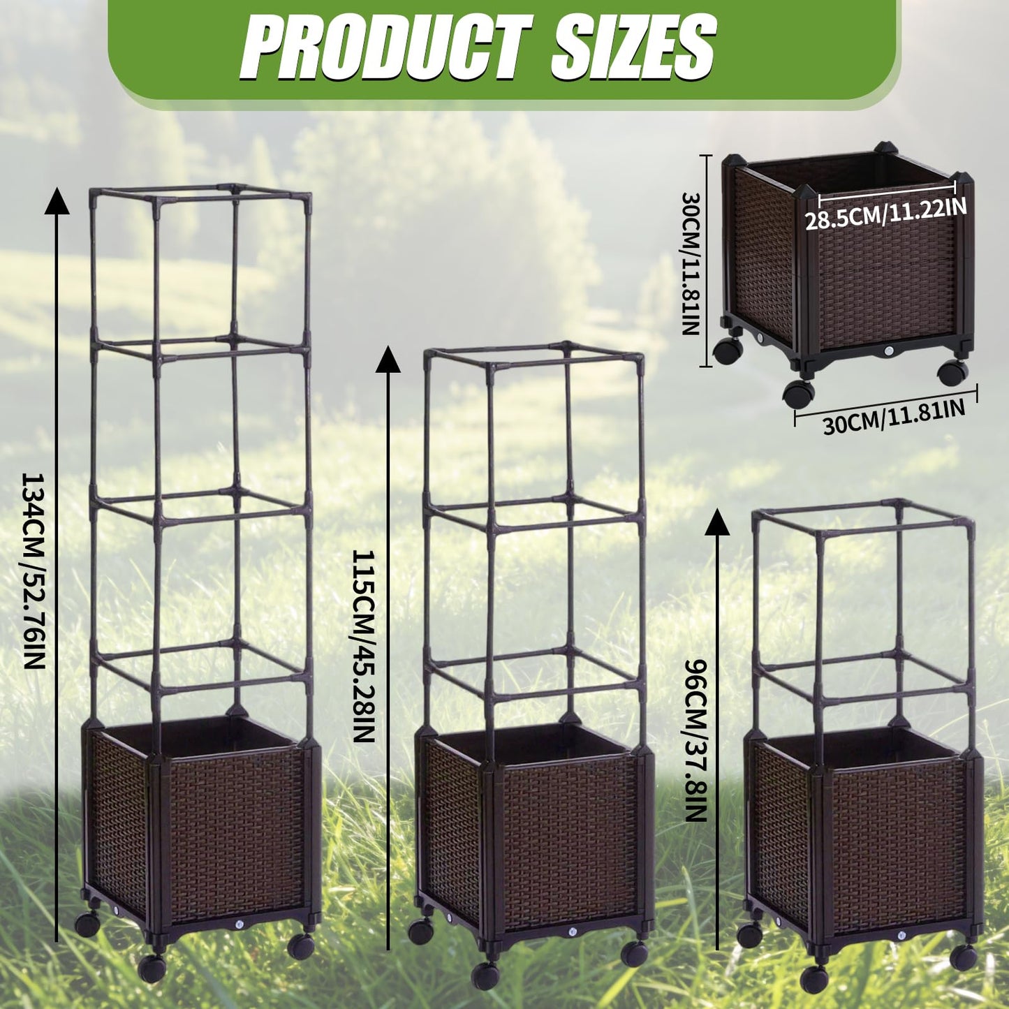 Risirica Tomato planter,Raised Garden Bed with Tomato Cage & Trellis, 53"Self-Watering Tomatos Planter with Lockable Wheels,Climbing Plants Large Reservoir for Vegetables Flowers,Indoor Outdoor Patio