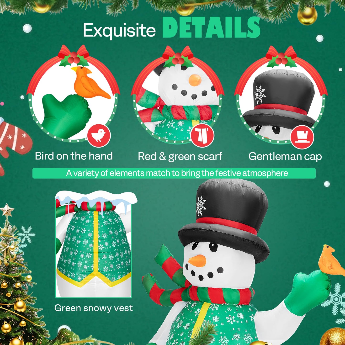 VIVOHOME 6FT Christmas Inflatable Outdoor Decoration, Snowman in Vest, Navidad Blow Up Yard Decor with Built-in LED Light for Lawn, Garden, Party