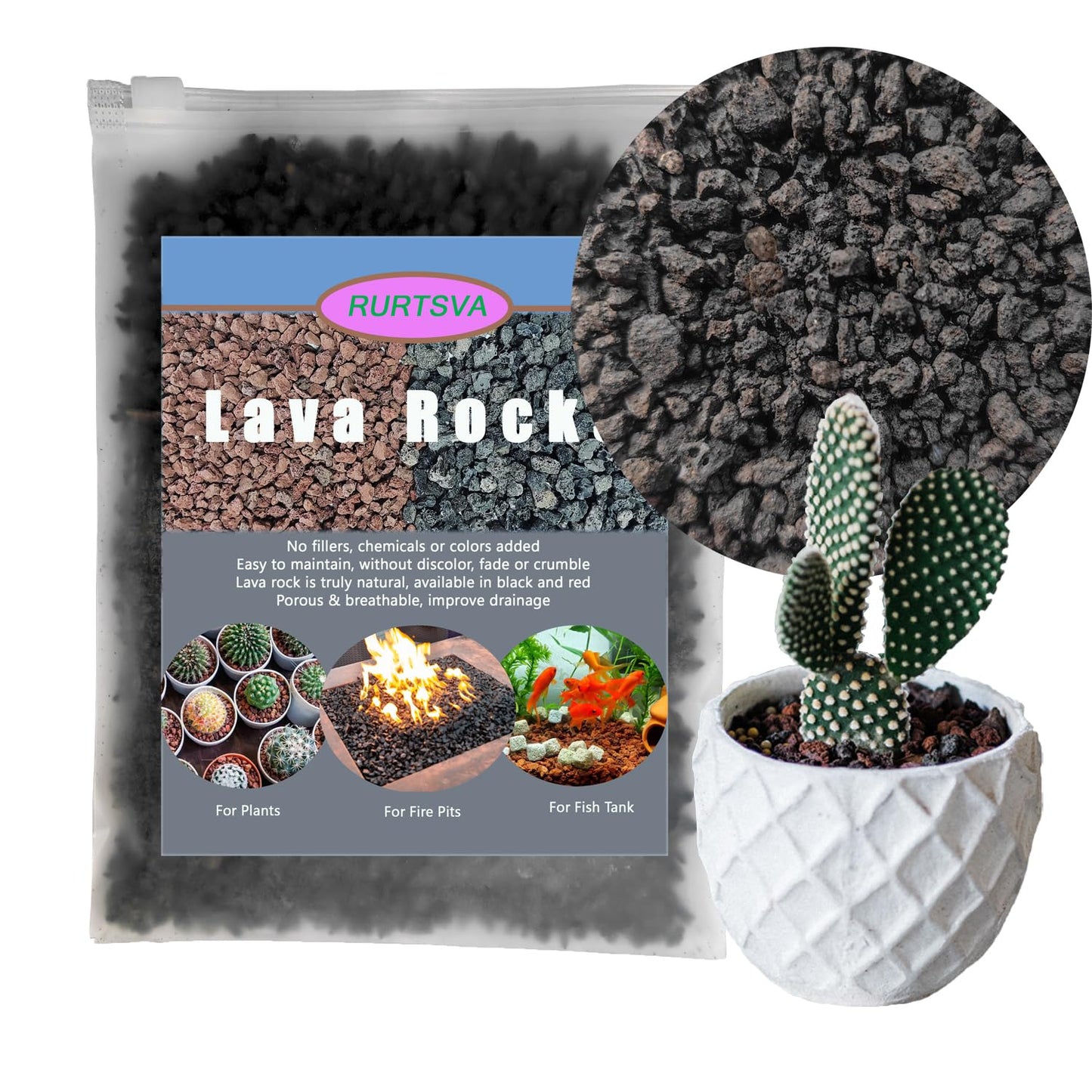 Lava Rocks for Plants, Volcanic Stones Gravel Horticultural Drainage Potting Soil for Indoor Outdoor Plants, Succulents, Bonsai, Cactus, Vase Fillers, Top Dressing (Black, 5lbs)