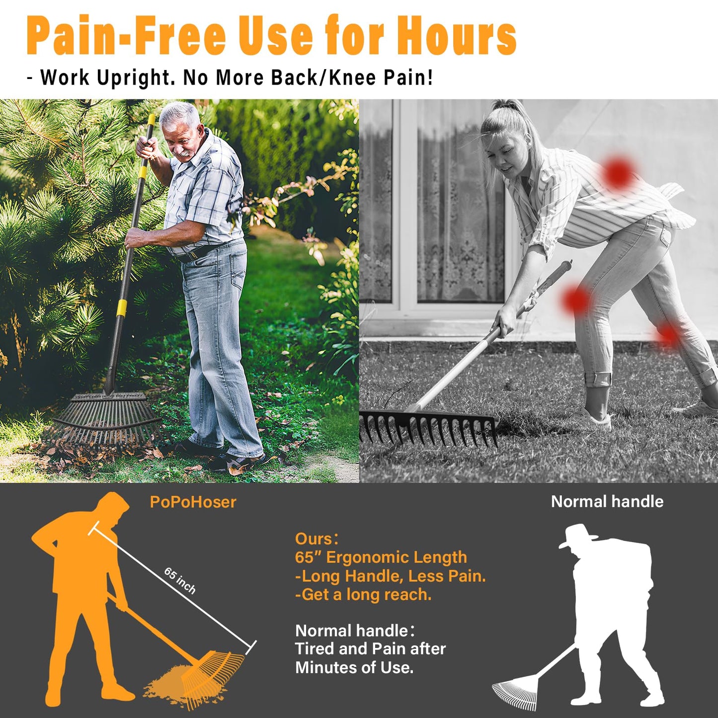 Rake for Leaves - 25 Tines Heavy Duty Metal Rake Set with Leaf Scoops & Collector Bag, Adjustable Rakes for Lawns, 3-in-1 Leaf Collection Tool for Efficient Yard Pine Needle Grass Cleanup 5FT