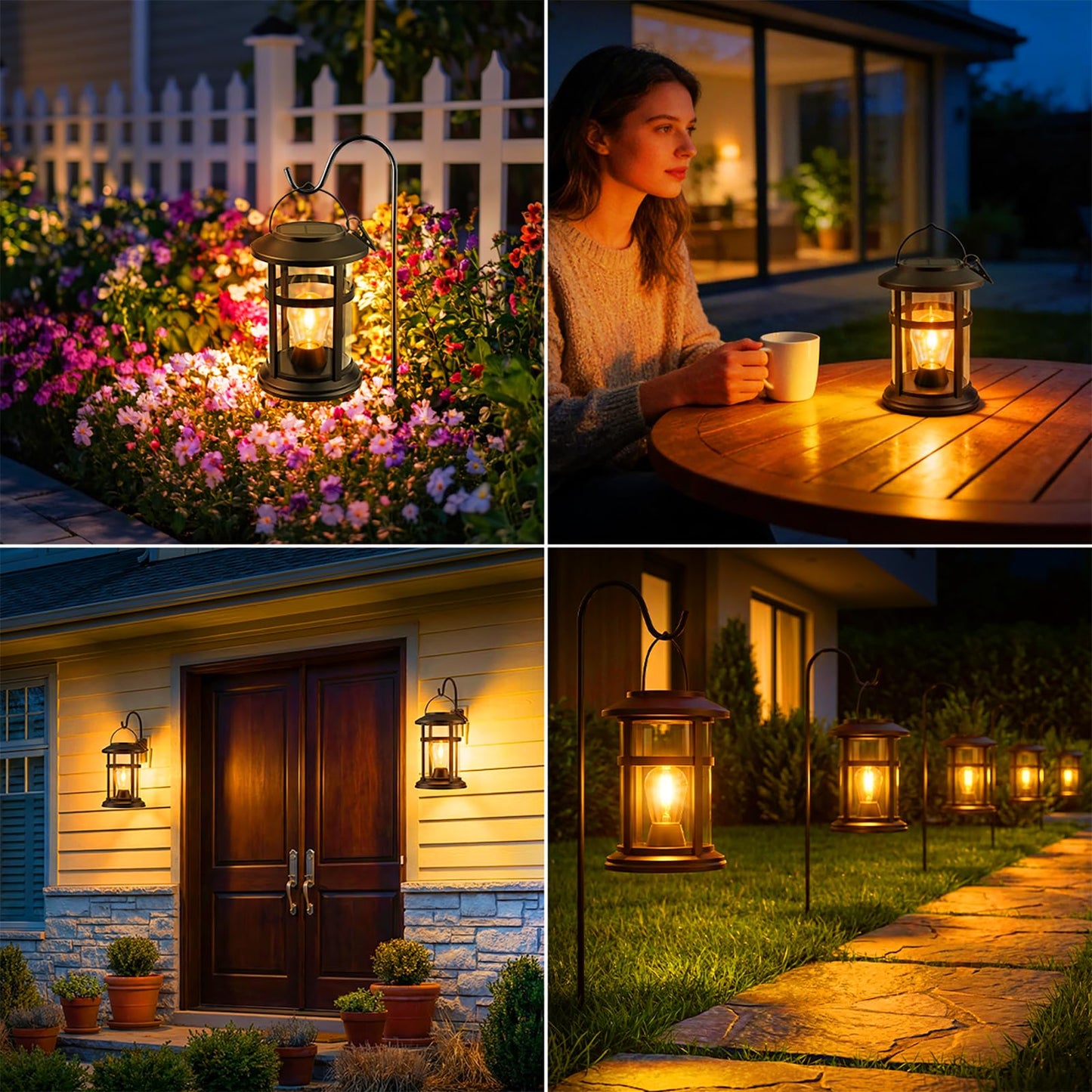 Solar Lanterns Outdoor Waterproof 2 Pack Hanging Solar Lights for Outside, 800mAh Bright LED Upgraded Solar Powered Lanterns Lighting for Yard Garden Porch Pathway Lawns Decor Unique Gifts
