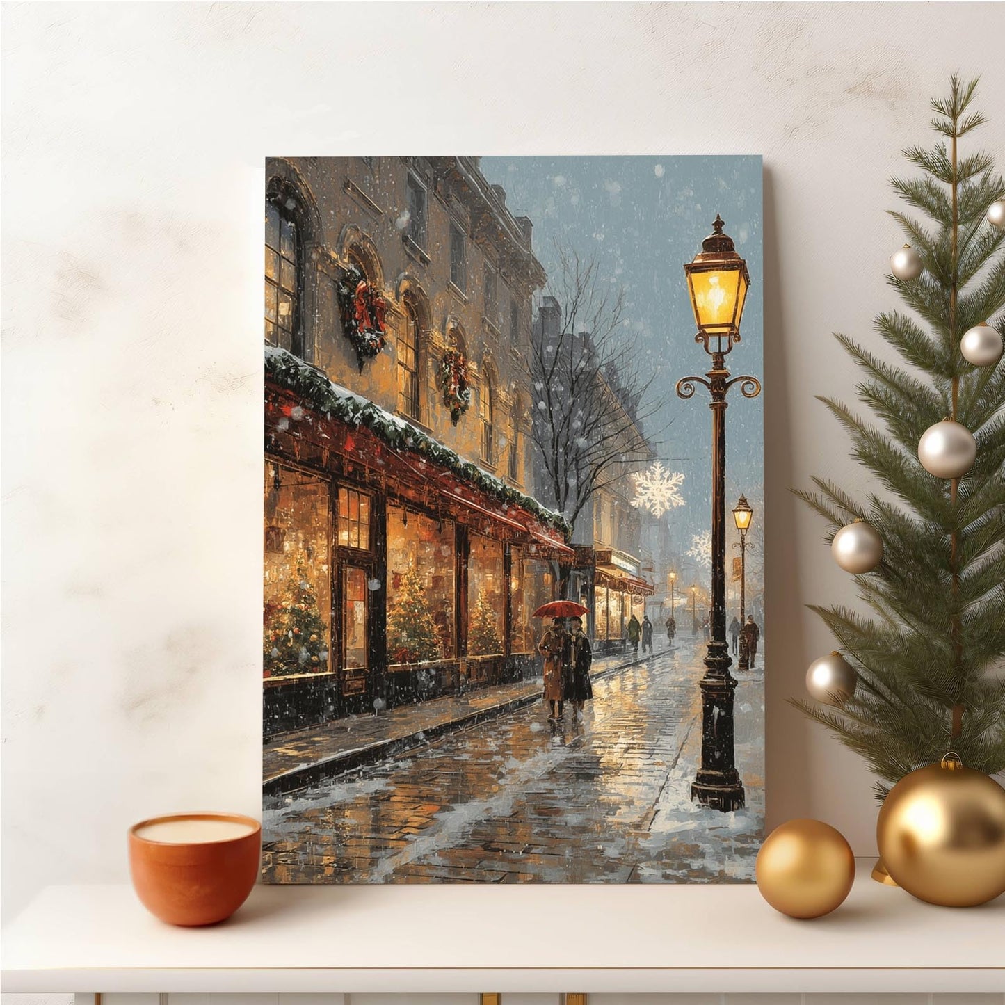vjfkskuey Romantic winter Christmasn Christmas street scene wall art snow scene holiday joint night print poster travel festive decor art