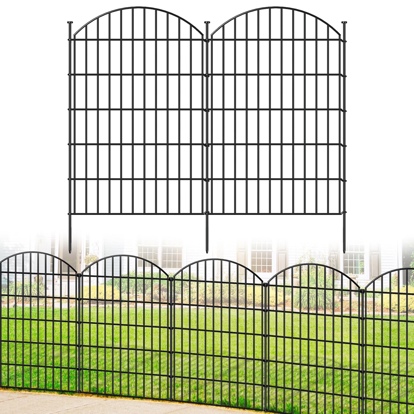 FOREHOGAR Metal Garden Fence 42in (H) x 23.3ft (L), 10 Panels + 11 Stakes Dog Fence Border Fence Animal Barrier, No Dig Garden Fencing for Yard Flower Bed Lawn Patio Outdoor, CTW4210 Black