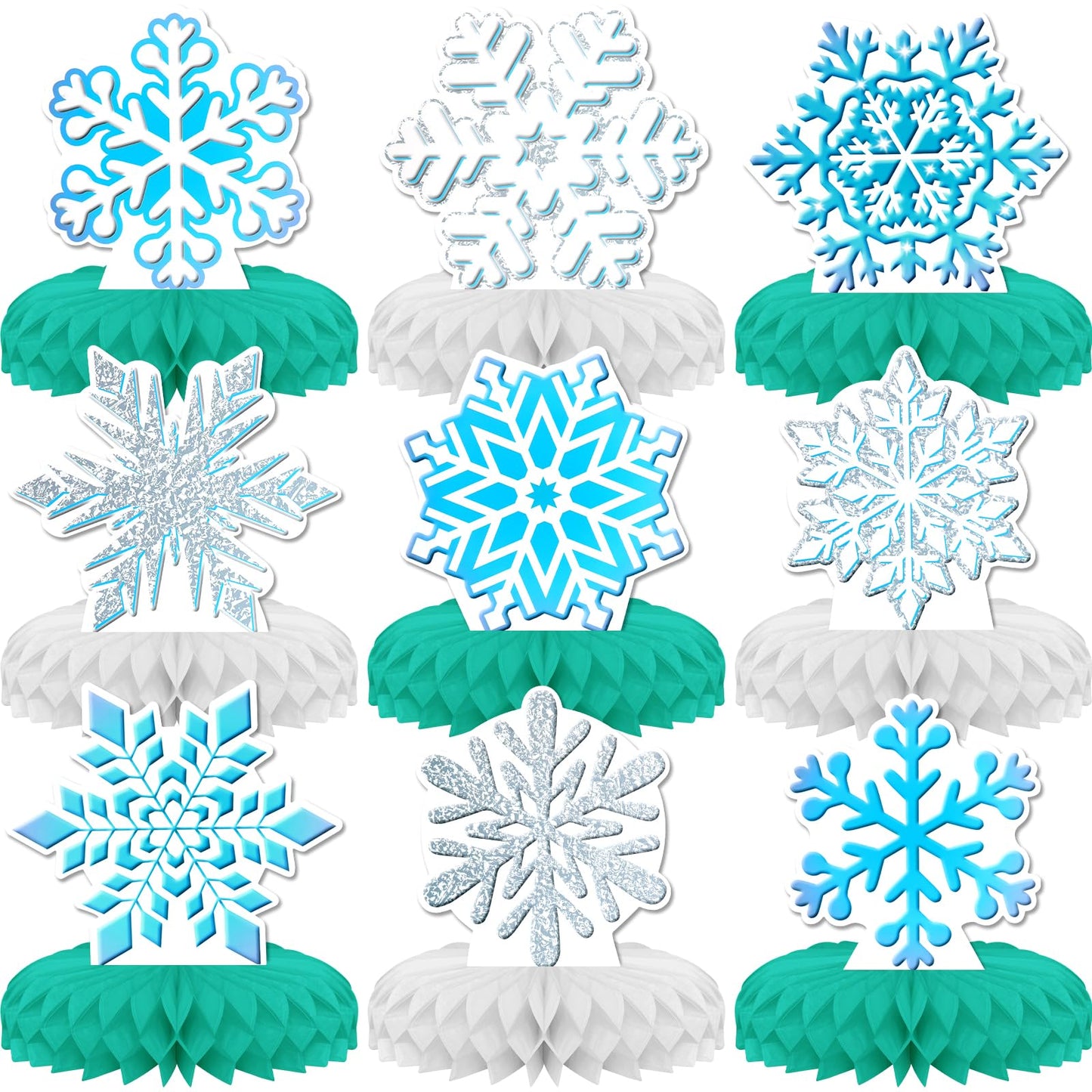 KSKSPE Winter Snow Theme Party Decorations, 9 PCS Honeycomb Centerpieces for Tables, 3D Winter Snow Theme Party Decor Supplies, Boys & Girls