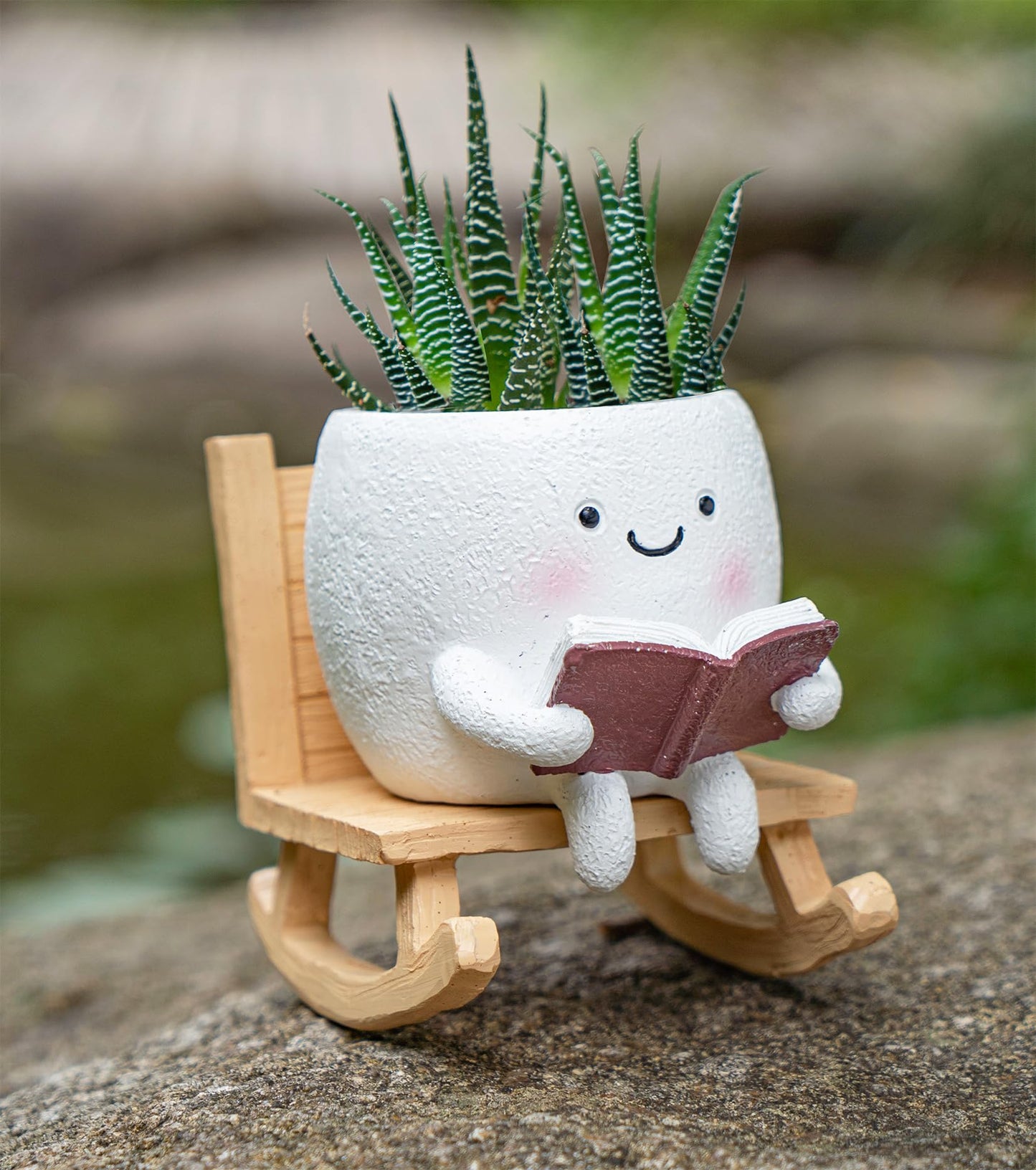 RZOIKZOI Rocking Chair Smily Face Planter with Drainage Hole, Cute Plant Pots for Indoor Outdoor Plants,Unique Funny Flower Pot for Succulents,Gift for Mother's Day, Birthday, Christmas(White)