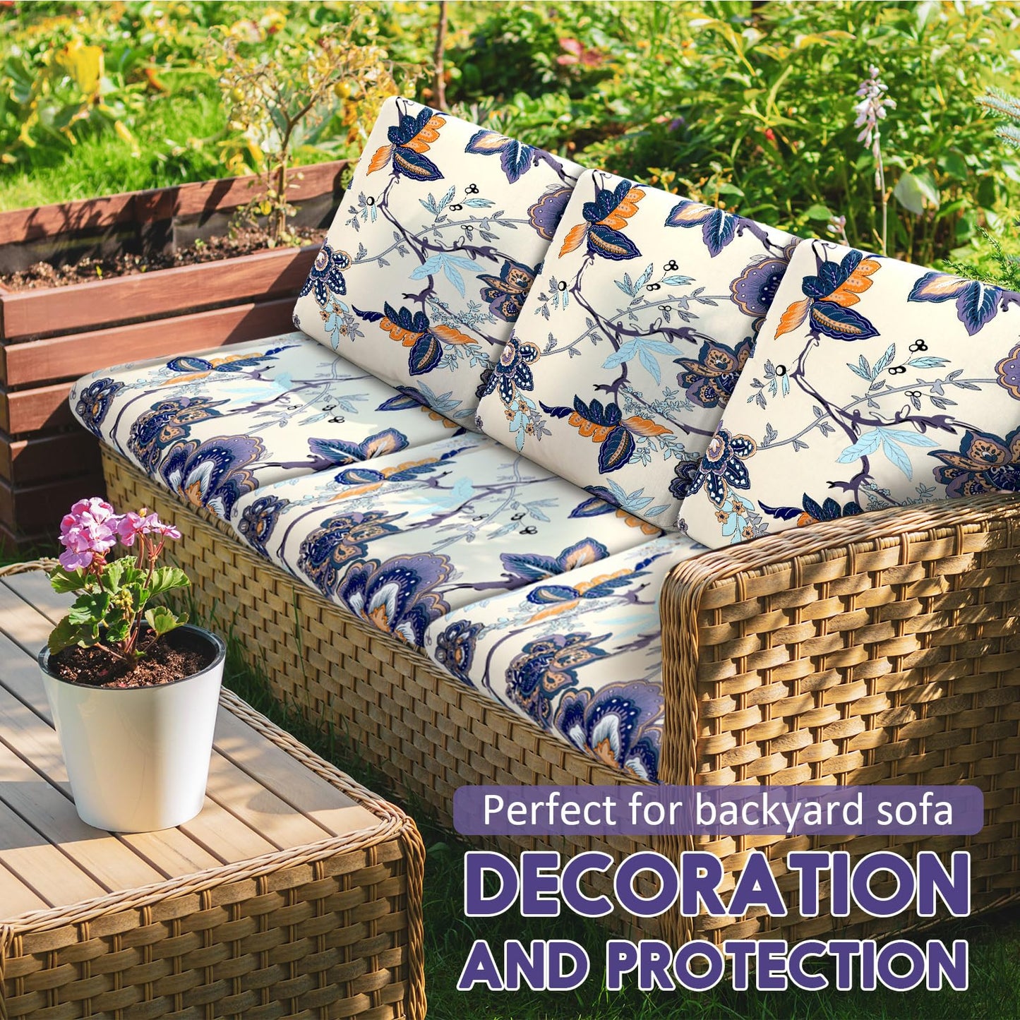 SmoothNovelty 4 Pcs Printed Couch Cushion Covers Stretch Furniture Sofa Washable Floral Replacement Seat Covers for Indoor and Outdoor (Poppy)