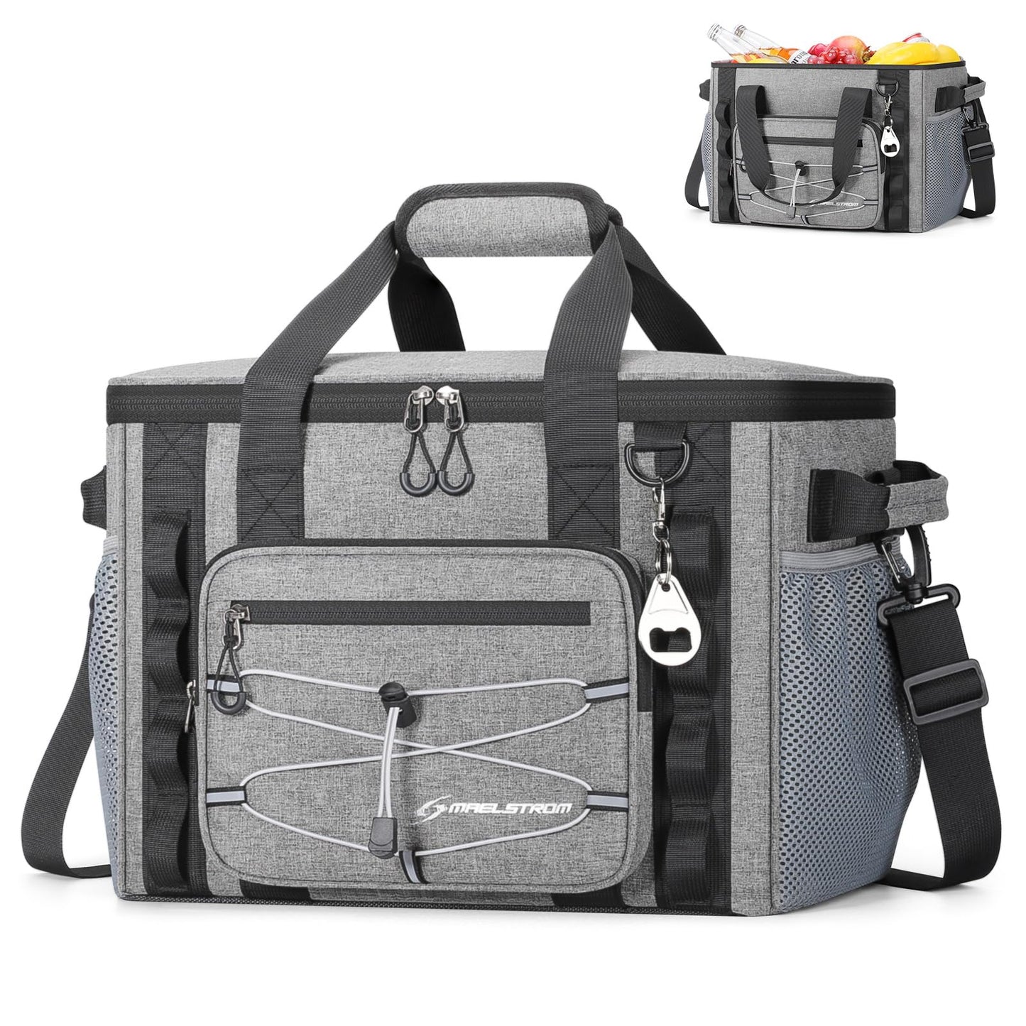 Maelstrom Soft Sided Cooler Bag, 30/40 Can Collapsible Insulated Ice Chest, Large Leakproof Portable Storage for Camping, Travel, Kayaking & Beach (2.Gray, 30 Can)