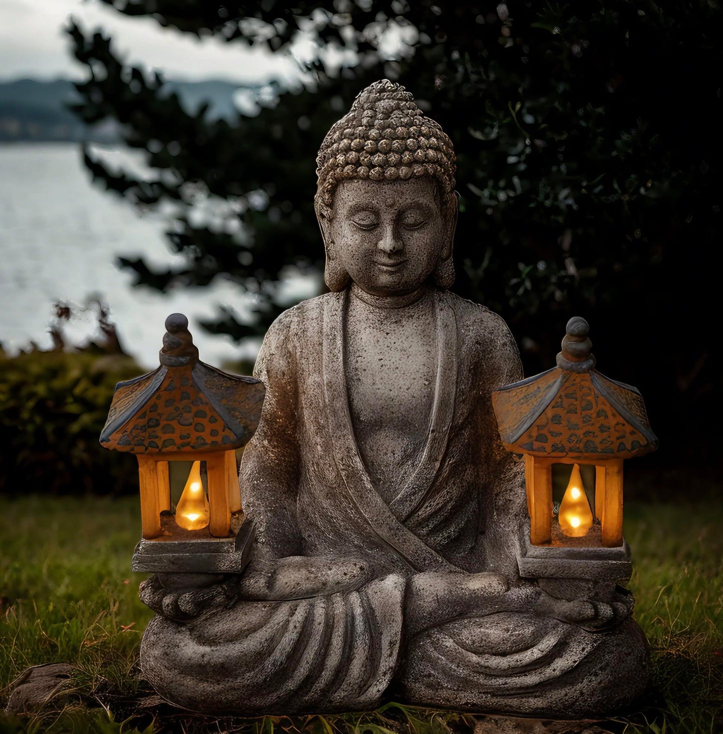 Dcmkimilv Buddha Outdoor Solar Figurine Decor Light, Meditation Small Elegant Garden Statues, Gifts for Mom, Halloween Décor Waterproof Patio Balcony Yard Lawn Ornament 8.66”