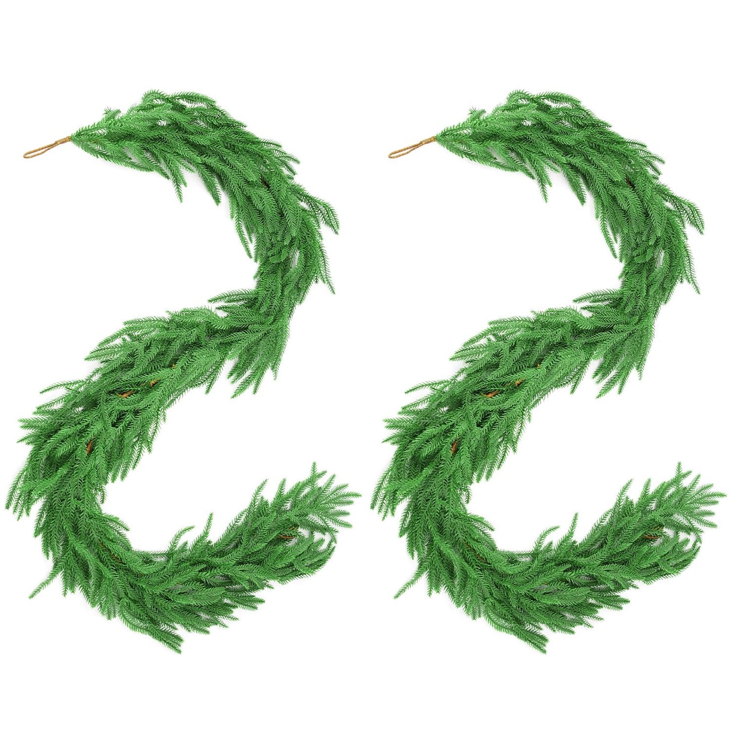 6 Ft 2 Pcs Artificial Norfolk Pine Garland, Real Touch Green Faux Greenery Garland for Christmas Table, Mantle, Wall, Fireplace, Indoor Outdoor Decor